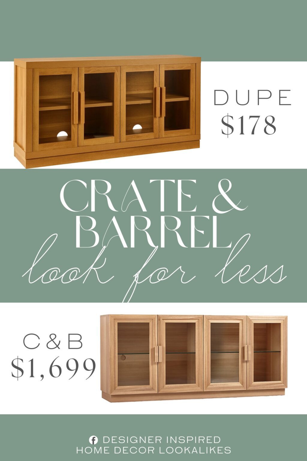 Crate & Barrel Calypso Natural Wood Storage Media Console Dupe. Constructed from durable wood composite for a sturdy build.