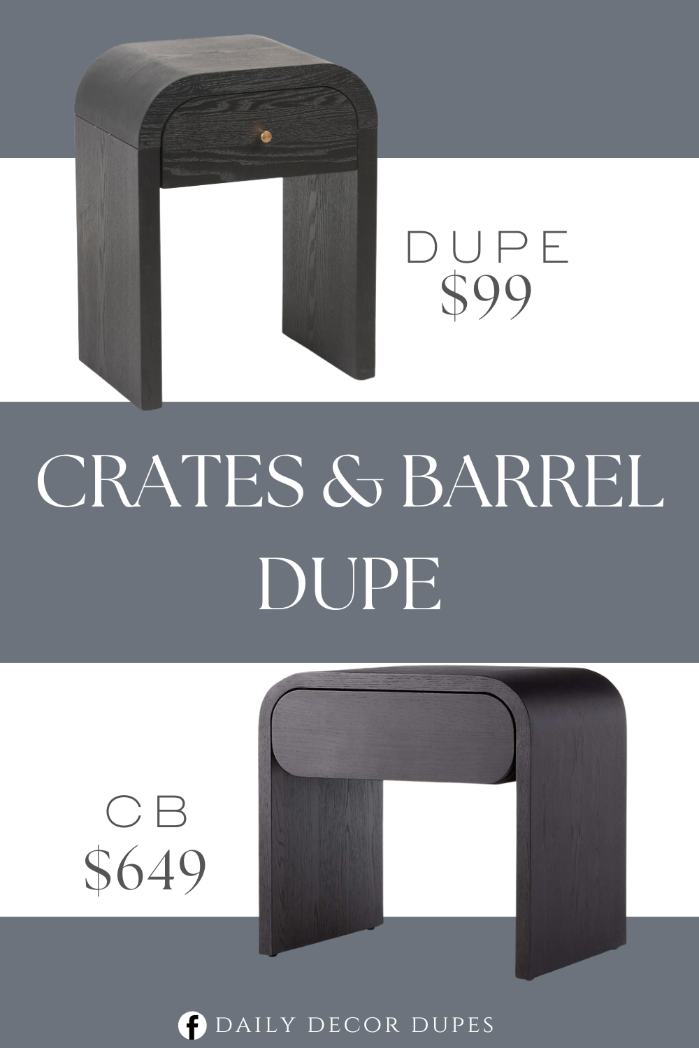 Crate & Barrel Cortez Charcoal Floating Nightstand by Leanne Ford Dupe. 1 drawer for ample storage, metal accent. Made from gold tone hardware. Overall dimension 18in W x 23in H x 13in L.