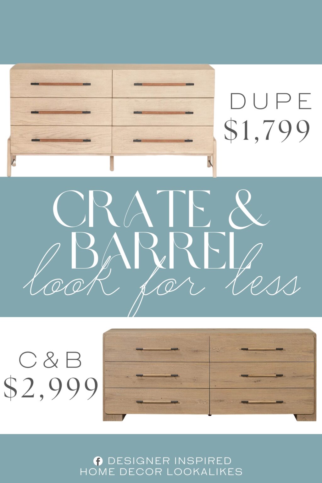 Crate & Barrel Eden Oak Wood 6-Drawer Dresser Dupe. Crafted from a blend of solid oak and engineered wood, it showcases a light finish that highlights the wood's natural grain (knots and all).