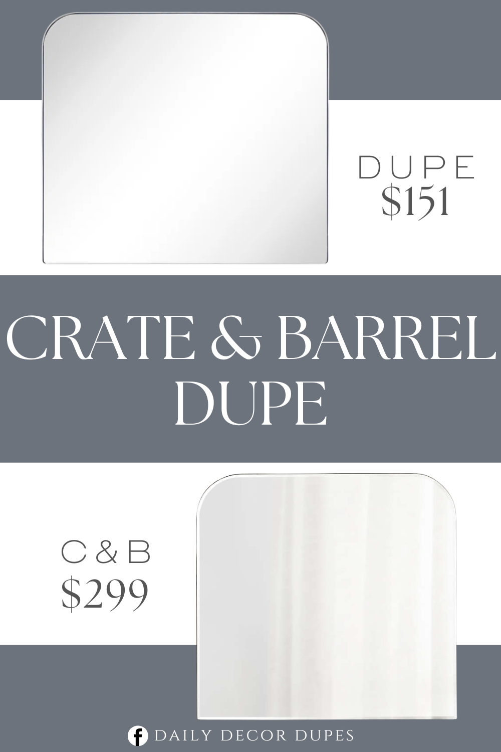 Crate & Barrel Edge Silver Arch Wall Mirror Dupe. Edged with a slim band of matt back, this minimalist wall-mounted mirror curves a sublet arch of modern elegance. This large wall mirror uses premium quality stainless steel material and TSCA-certified MDF backing to avoid both rust and corrosion when wall mounted, making it the perfect bathroom mirror for a vanity.