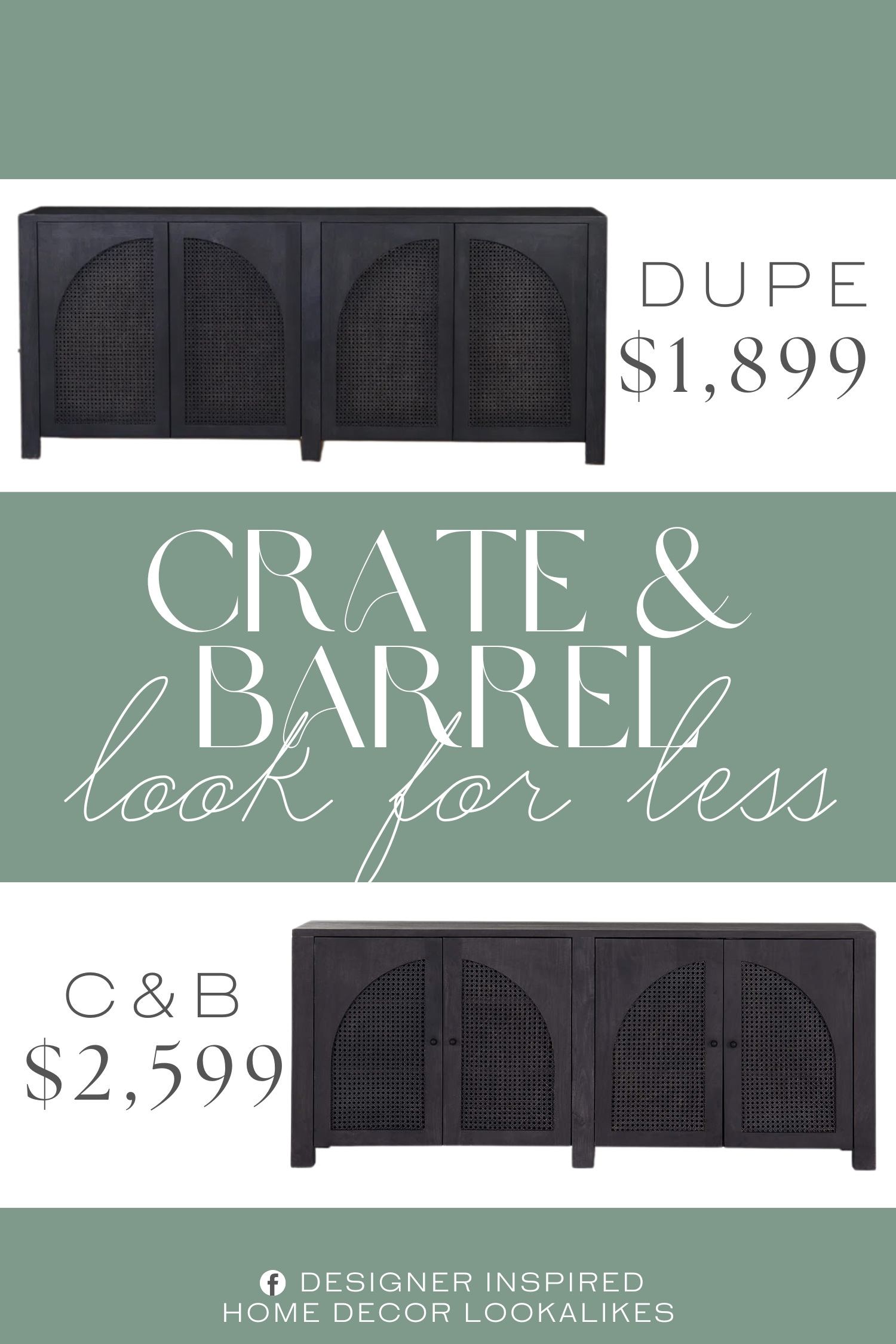 Crate & Barrel Geneva Black Wood Credenza Dupe. Crafted from resilient wood, our sideboard showcases arched cane inlays on its doors, bringing architectural drama – plus a dose of warmth and texture – to clean lines.