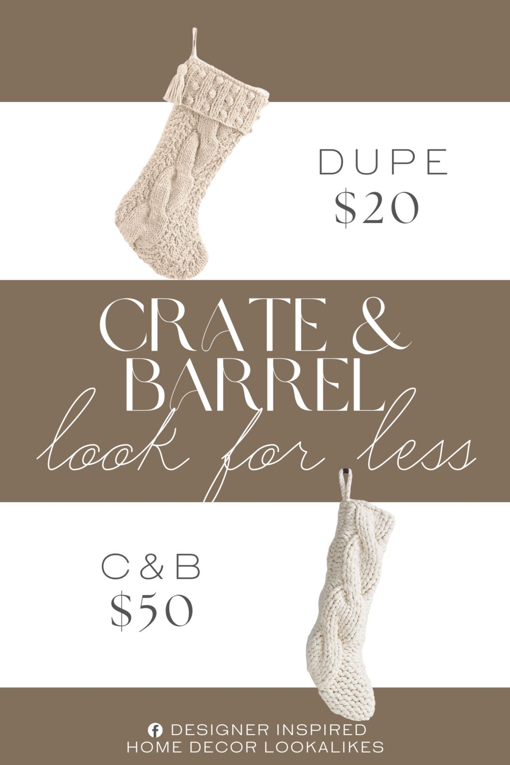 Crate & Barrel Ivory Cozy Knit Christmas Stocking Dupe. It solid-color cable-knit stocking features a thick textured weave, folded cuff and tassel with a plain canvas reverse.