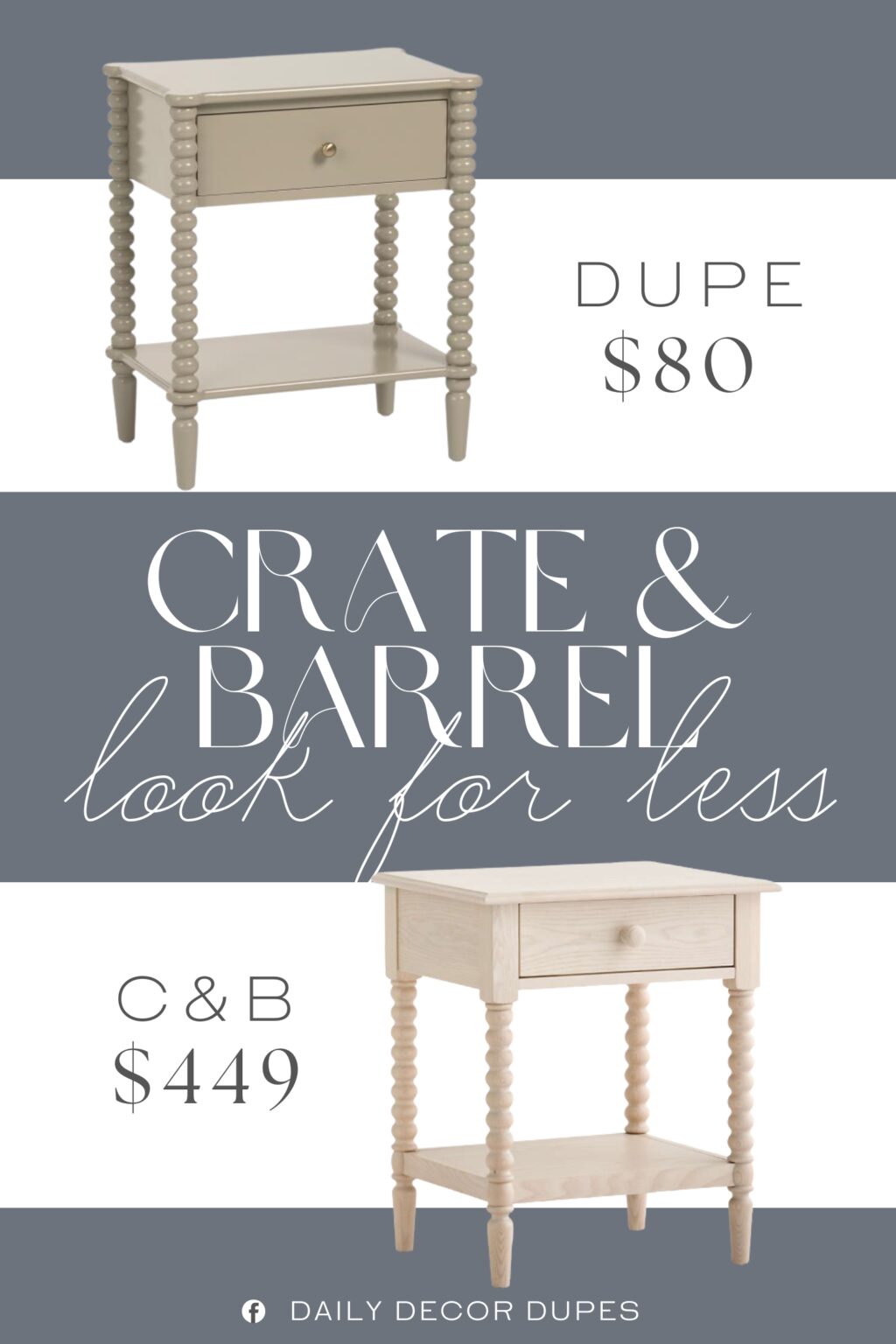 Crate & Barrel Jenny Lind Nightstand with Drawer Dupe. spindle legs, 1 drawer and 1 shelf for ample storage.