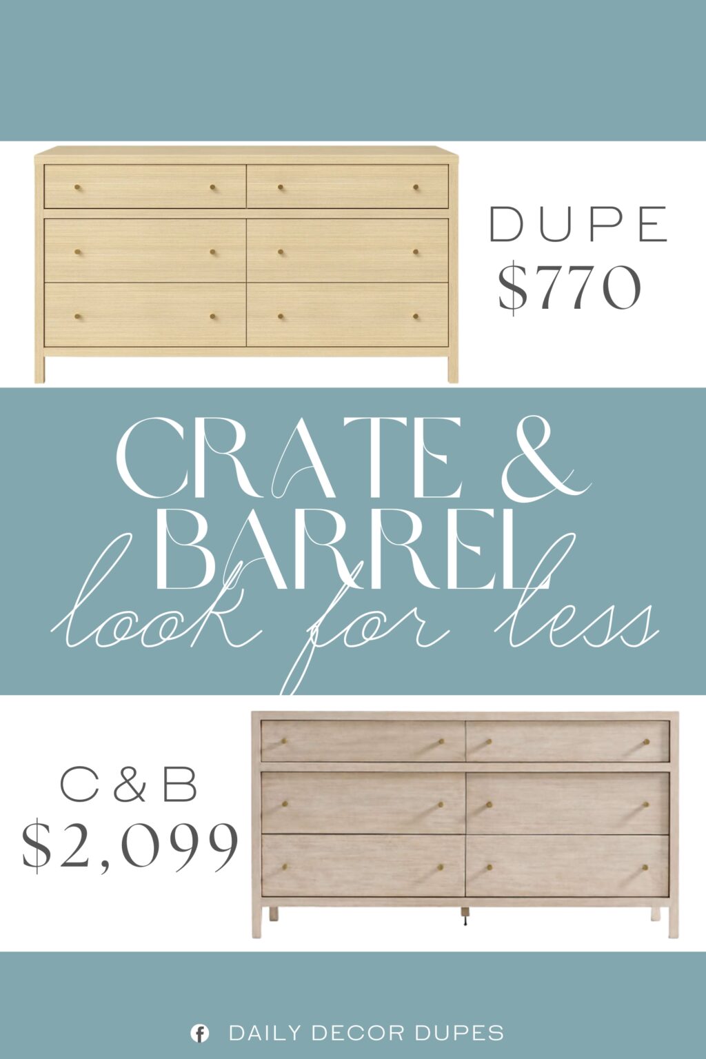Crate & Barrel Keane Weathered Natural 6-Drawer Dresser Dupe. Built entirely from solid rubberwood for superior durability and long-term structural stability stronger and more reliable than engineered wood alternatives.