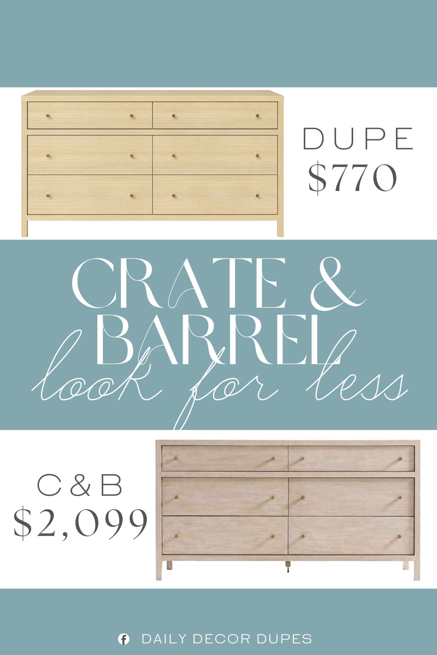 Crate & Barrel Keane Weathered Natural 6-Drawer Dresser Dupe. Built entirely from solid rubberwood for superior durability and long-term structural stability stronger and more reliable than engineered wood alternatives.