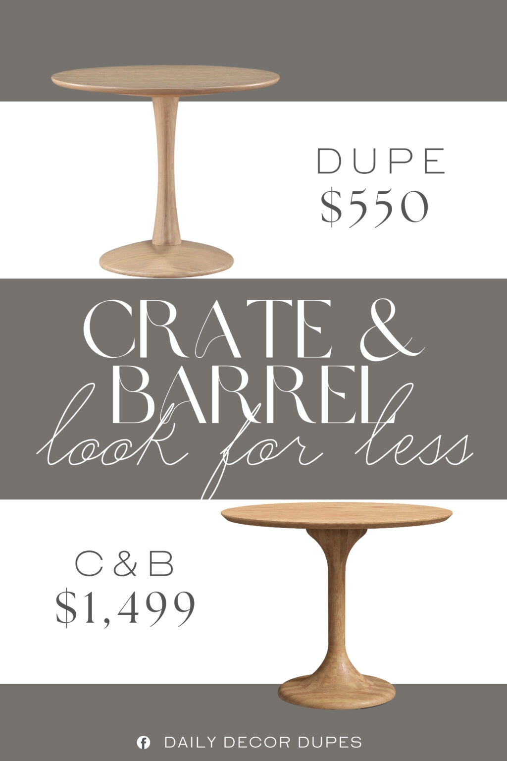 Crate & Barrel Nero Natural Wood Round Bistro Dining Table Dupe. Crafted from solid wood with a rich veneer finish, it seamlessly blends charming appeal and durability for a timeless aesthetic.