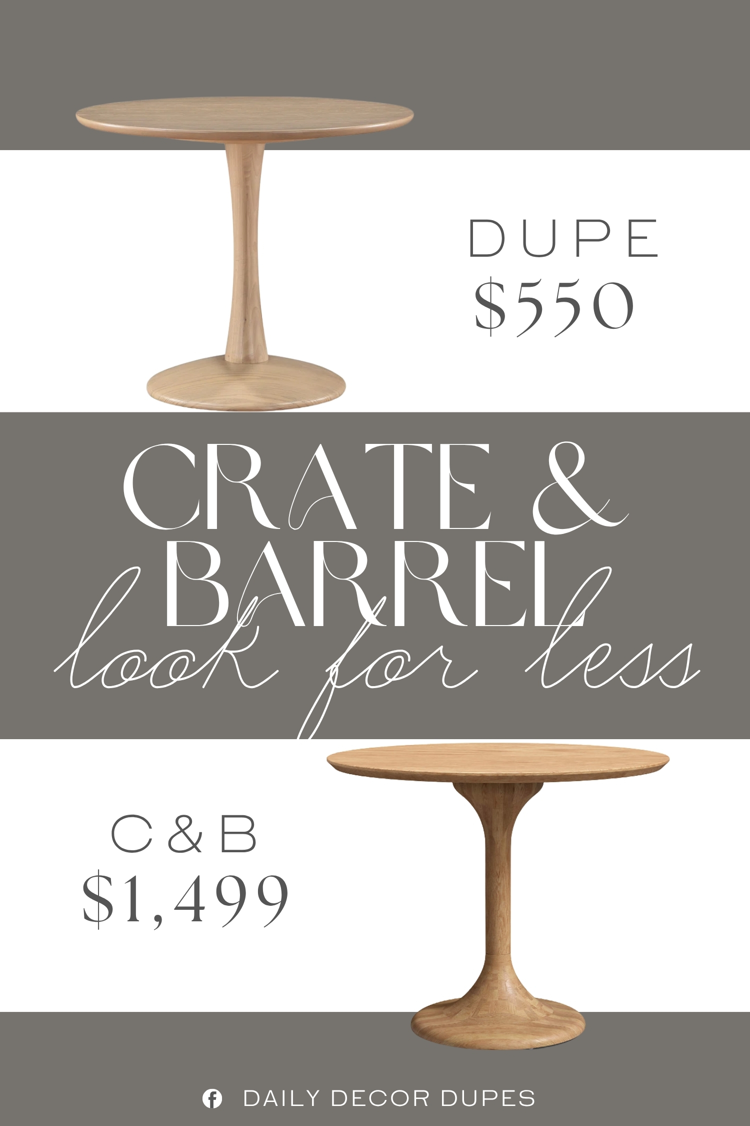 Crate & Barrel Nero Natural Wood Round Bistro Dining Table Dupe. Crafted from solid wood with a rich veneer finish, it seamlessly blends charming appeal and durability for a timeless aesthetic.
