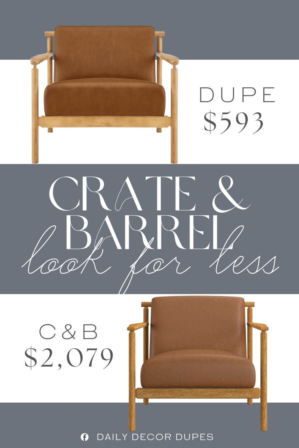 Crate & Barrel Ojai Leather Wood Frame Accent Chair Dupe. An elegant design format with Minimalist vibe, this accent chair features a high-density foam cushion, providing cozy lounging comfort, atop a sleek, tubular shape solid wood frame. Well constructed of PU, Plywood, Solid Rubber Wood.