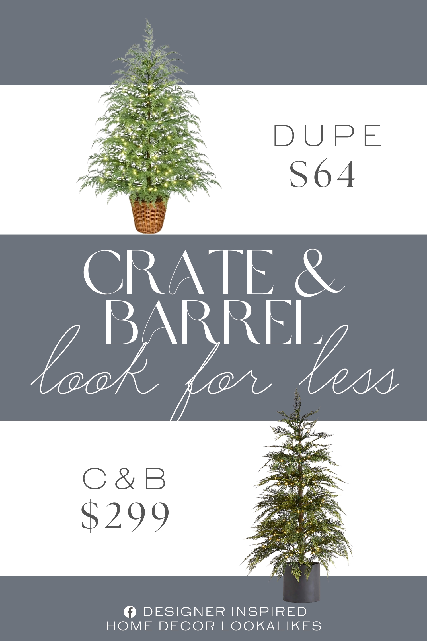 Crate & Barrel Potted Faux Christmas Tree with White Lights Dupe. Features natural-looking branches and 172 branch tips with memory wire for an authentic look and minimal fluffing.