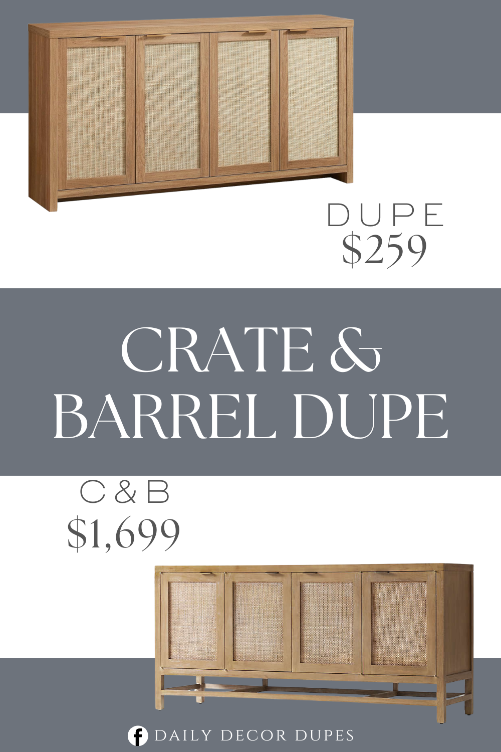 Crate & Barrel Rattan Storage Media Console Dupe. Rectangular shape. Exterior Grade MDF Board. Rattan 4 doors. Multi-function accent cabinet.