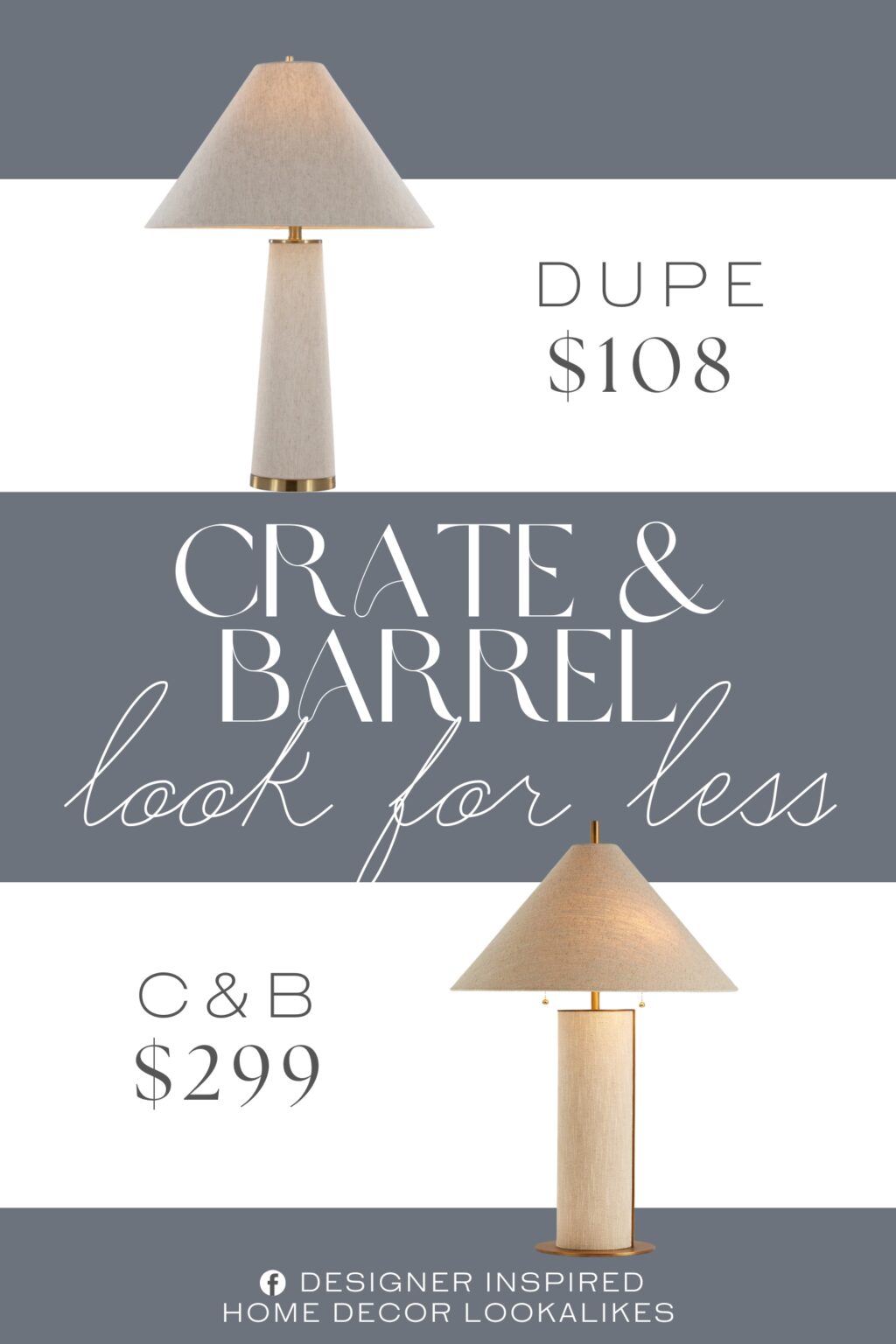 Crate & Barrel Remi Natural Linen Table Lamp Dupe. Contemporary styling. Natural linen shade and base. Brass metal accents. 3-way rotary switch.