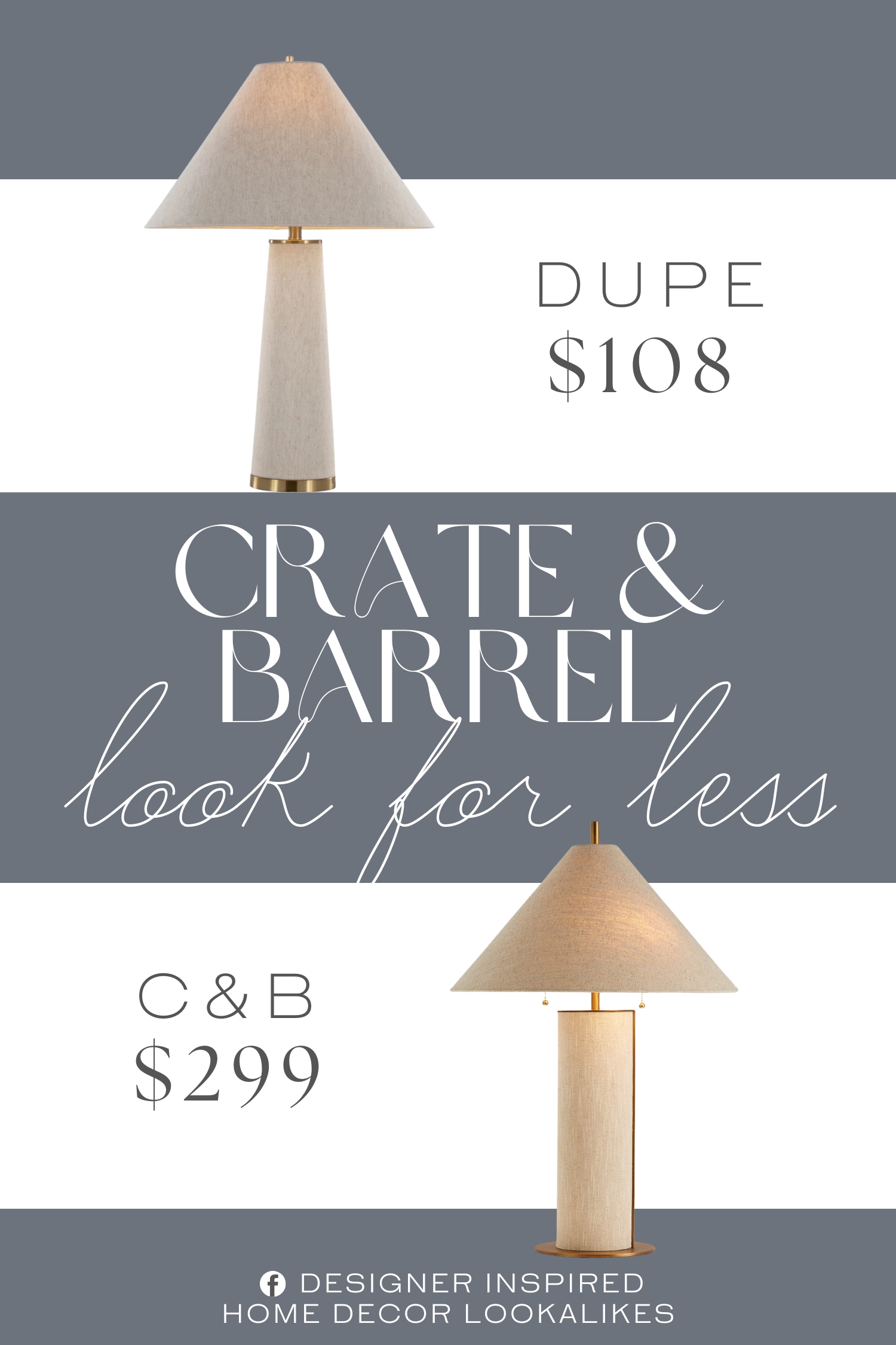 Crate & Barrel Remi Natural Linen Table Lamp Dupe. Contemporary styling. Natural linen shade and base. Brass metal accents. 3-way rotary switch.