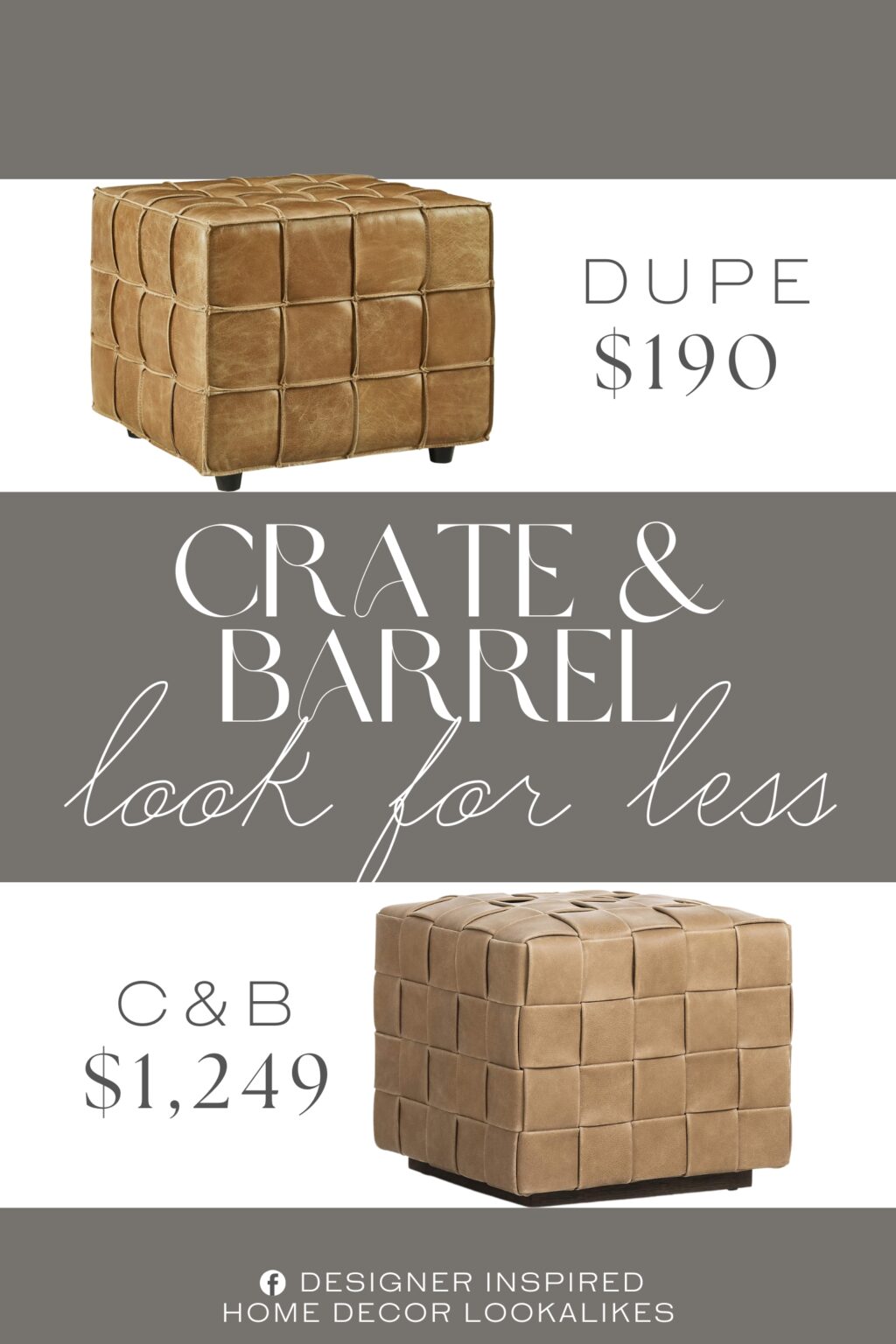 Crate & Barrel Ronan Leather Ottoman Dupe. The handcrafted tufting and stitching highlight its quality craftsmanship, while the plush foam-filled cushion offers a cozy spot to rest your feet, set down a tray, or seat an extra guest.