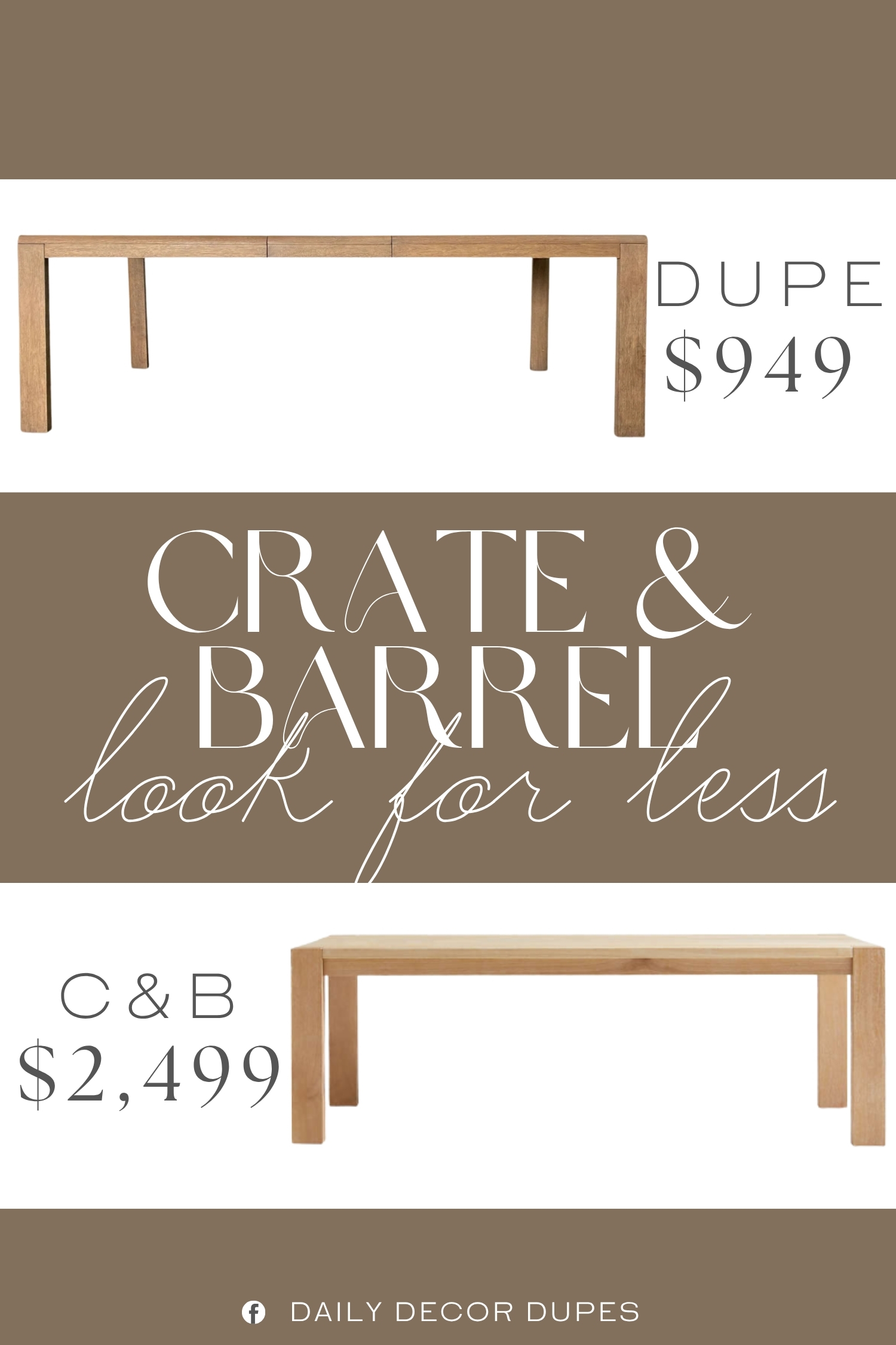 Crate & Barrel Terra Natural White Oak Solid Wood Dining Table Dupe. Crafted with beautiful elm veneers, this table features a warm latte finish that highlights the natural wood grain while complementing modern, transitional, and casual interiors.