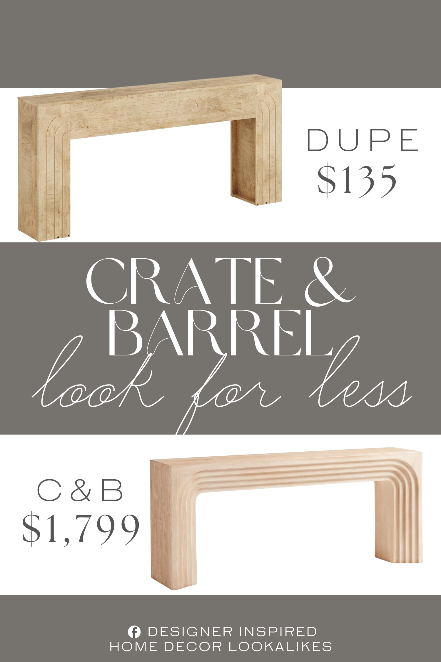 Crate & Barrel Valo Rectangular Console Table Dupe. Crafted from durable MDF, this farmhouse entryway table features a realistic wood grain finish enhanced by handcrafted line detailing. The warm tones and subtle texture bring depth and character to your space while remaining smooth, durable, and easy to maintain.