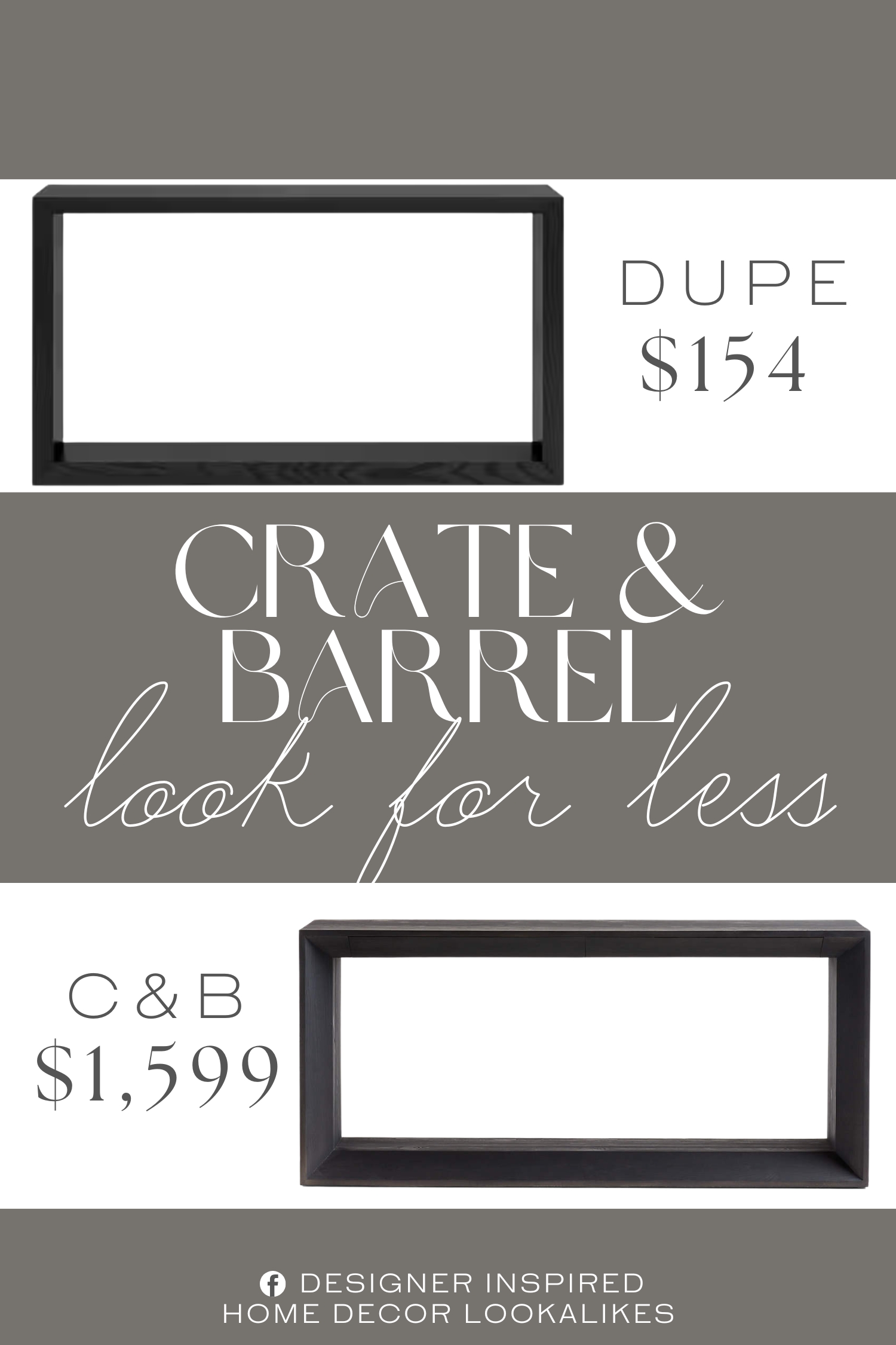 Crate & Barrel Vernon Rectangular Console Table Dupe. Features wooden look black grain finish. Made of high-quality MDF material to ensure durability.