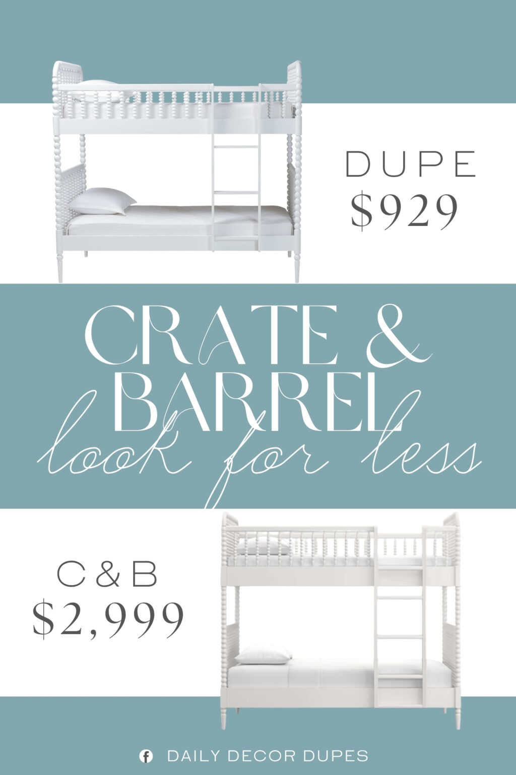 Crate & Barrel White Wood Spindle Kids Twin Bunk Bed Dupe. Constructed from Rubberwood and Engineered Wood. Spindle accents along the frame creates a timeless, sculptural look from every angle.