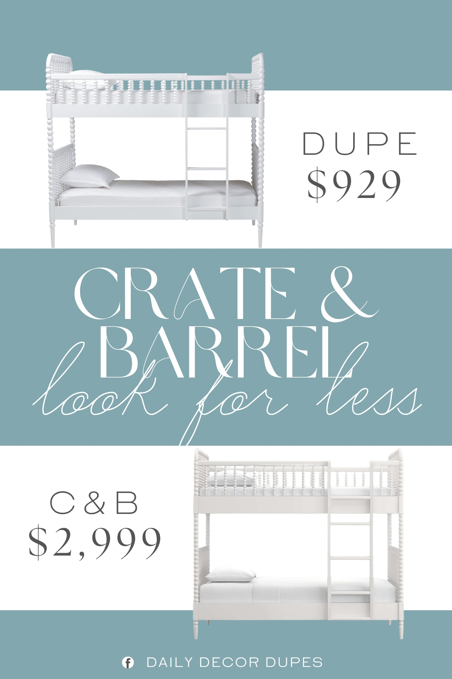 Crate & Barrel White Wood Spindle Kids Twin Bunk Bed Dupe. Constructed from Rubberwood and Engineered Wood. Spindle accents along the frame creates a timeless, sculptural look from every angle.