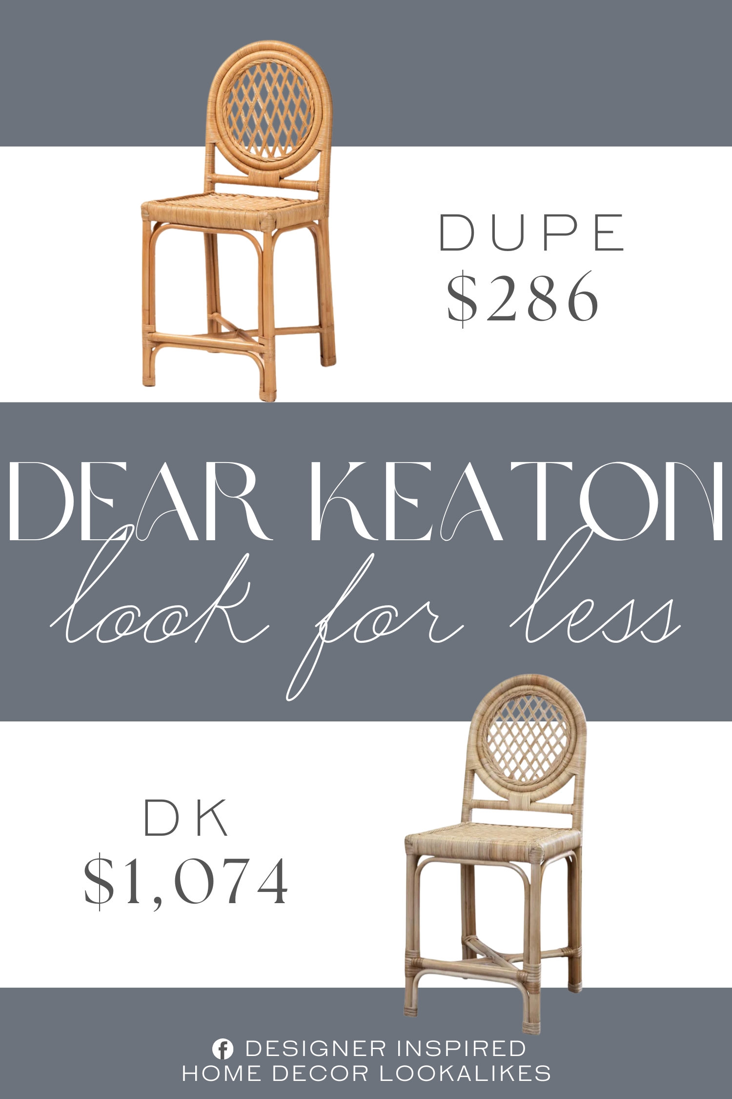 Dear Keaton Louis XVI Trellis Counter Stool Dupe. A woven rattan pole frame embellished with a woven backrest and seat provides superb comfort and a rustic charm.