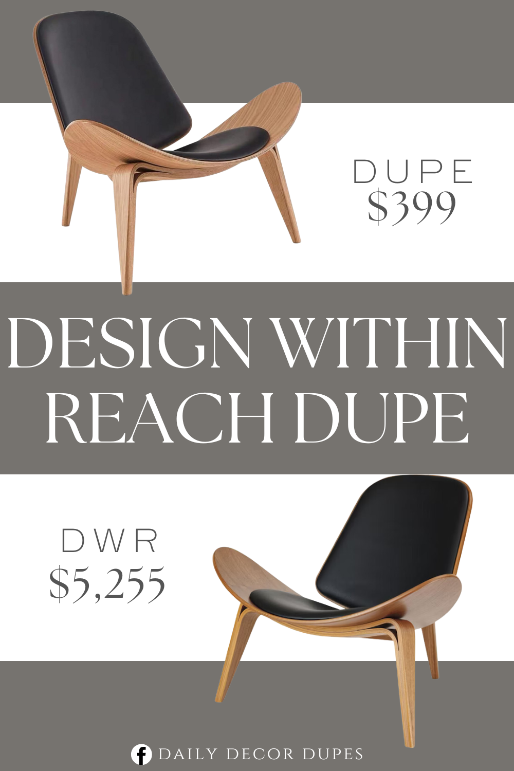 Design Within Reach Shell Lounge Chair Dupe. Wood material, Faux leather seat material type. Engineered wood framed material.