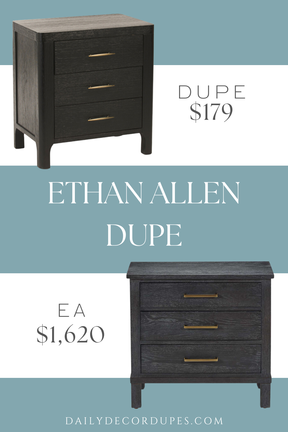 Ethan Allen Canton Night Side Table Dupe. Made from wood. Metal handles, 3 drawers for ample storage, textured. Overall dimension 24in W x 26.5in H x 16in L.