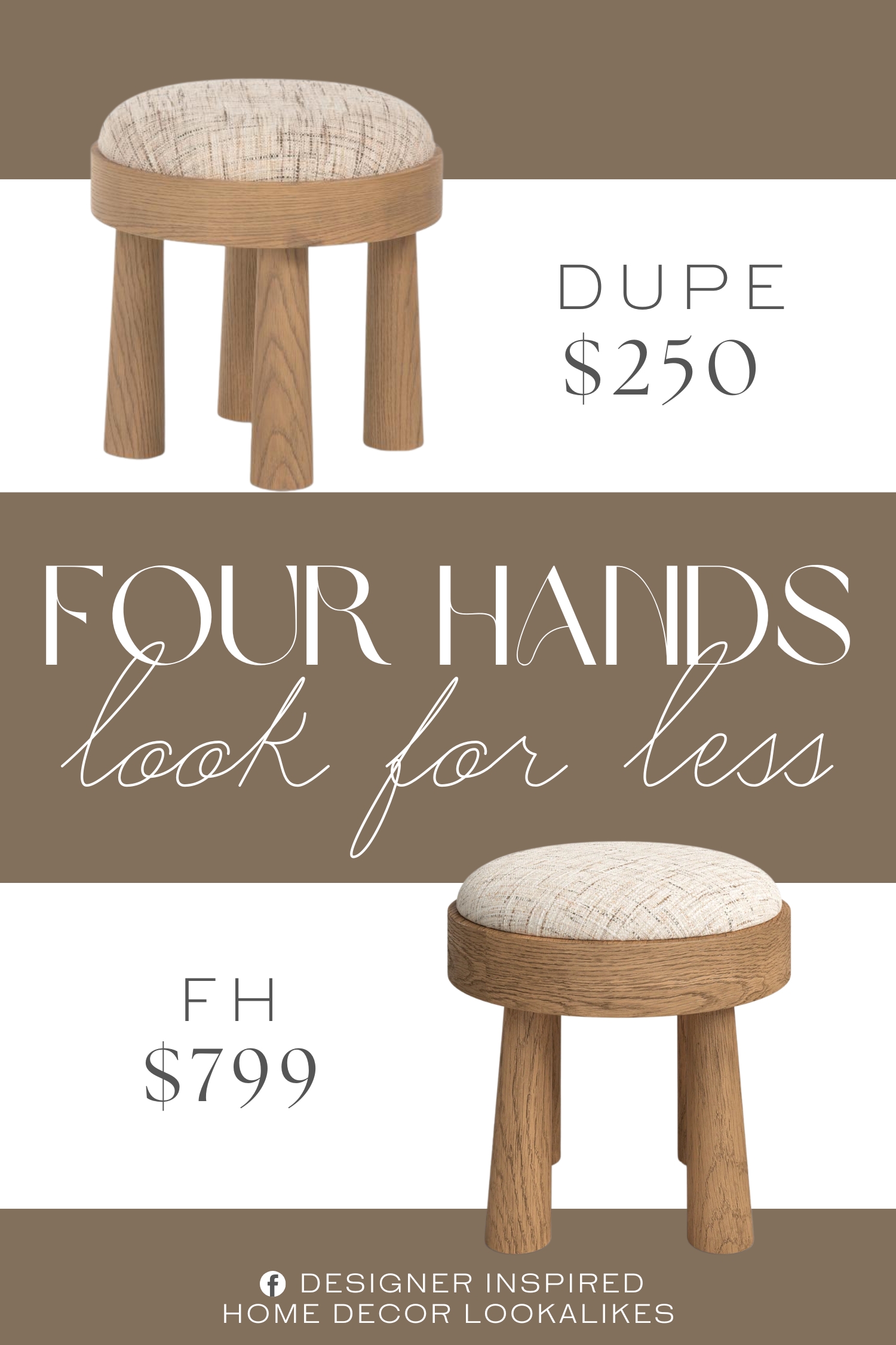Four Hands Louise Upholstered Accent Stool Dupe. upholstered, padded top. Oak finish.