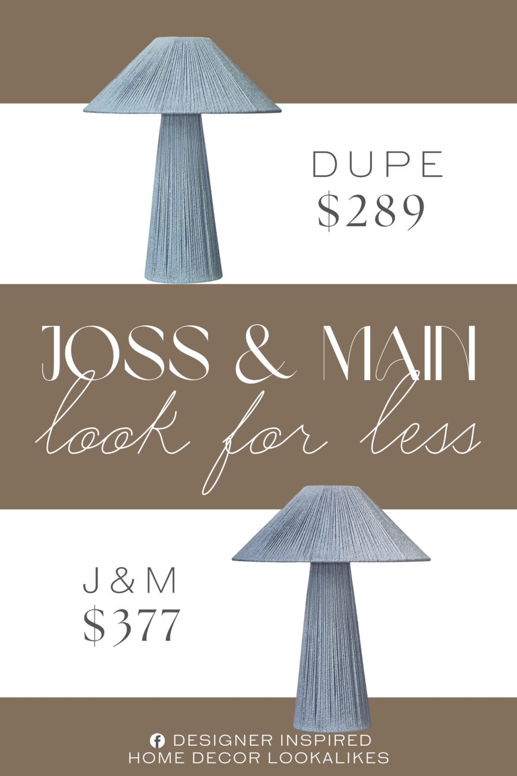 Joss & Main Karinthia Wicker Table Lamp Dupe. Crafted of iron and wrapped in jute with a Blue or Off-White finish.