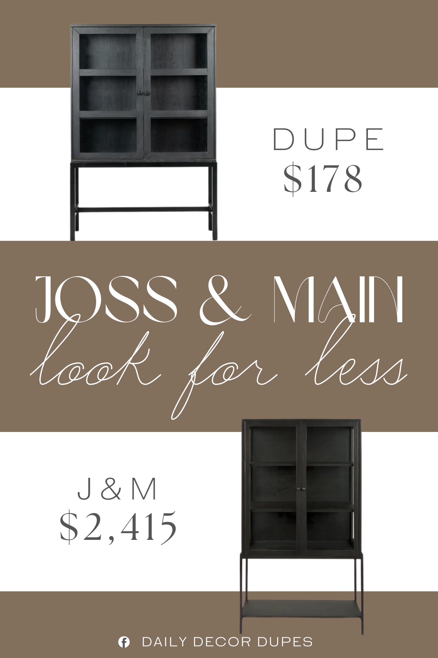 Joss & Main Warner Dining Cabinet Dupe. Built with sturdy wood construction and a modern black metal stand, ensuring stability and a contemporary aesthetic.
