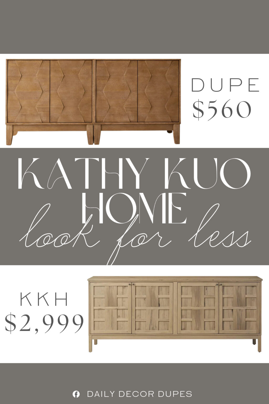 Kathy Kuo Home Constance Rustic Media Console Dupe. Solid and engineered wood frame provides a structured profile. Hexagonal door embellishments add a textured look and dimension.