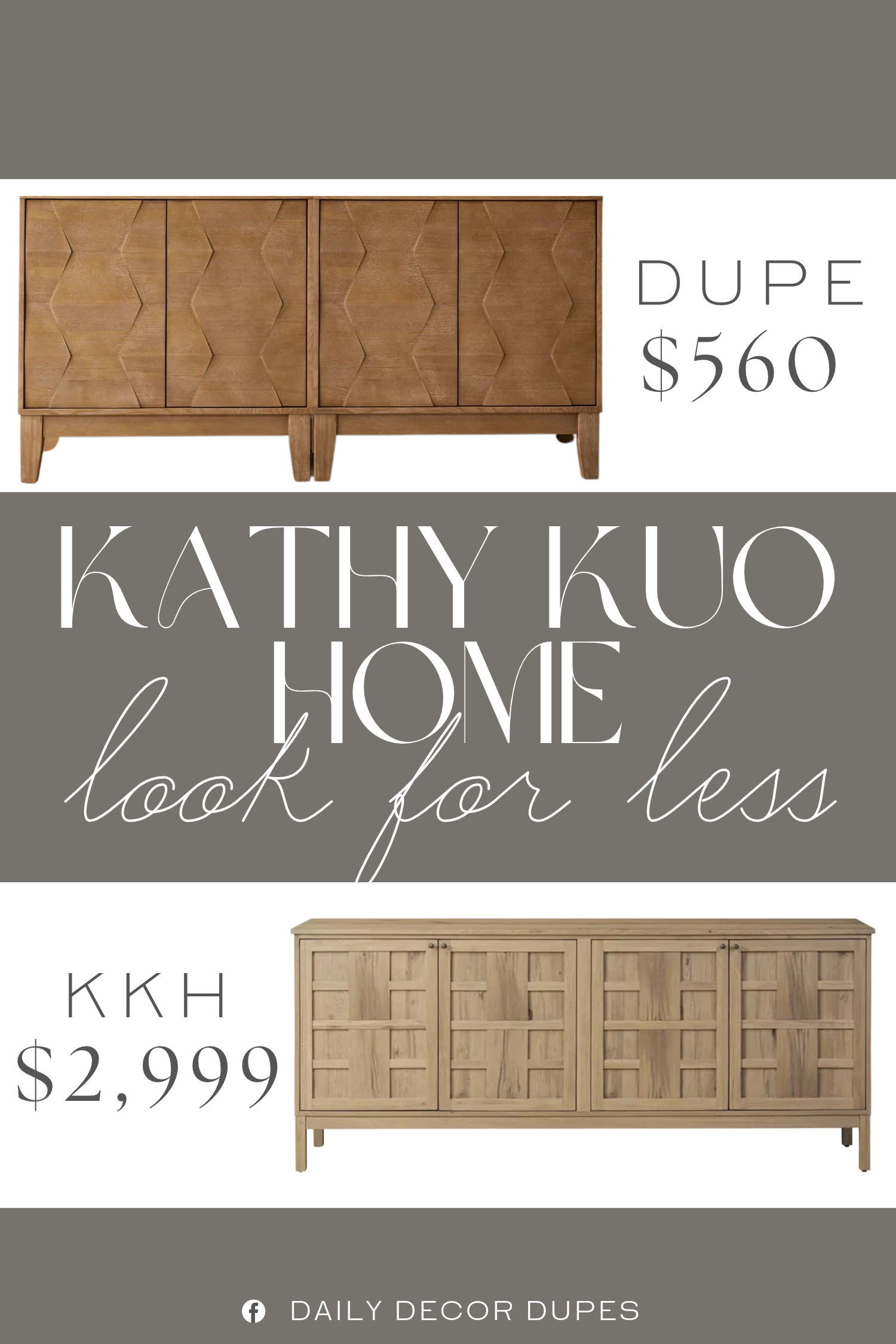 Kathy Kuo Home Constance Rustic Media Console Dupe. Solid and engineered wood frame provides a structured profile. Hexagonal door embellishments add a textured look and dimension.