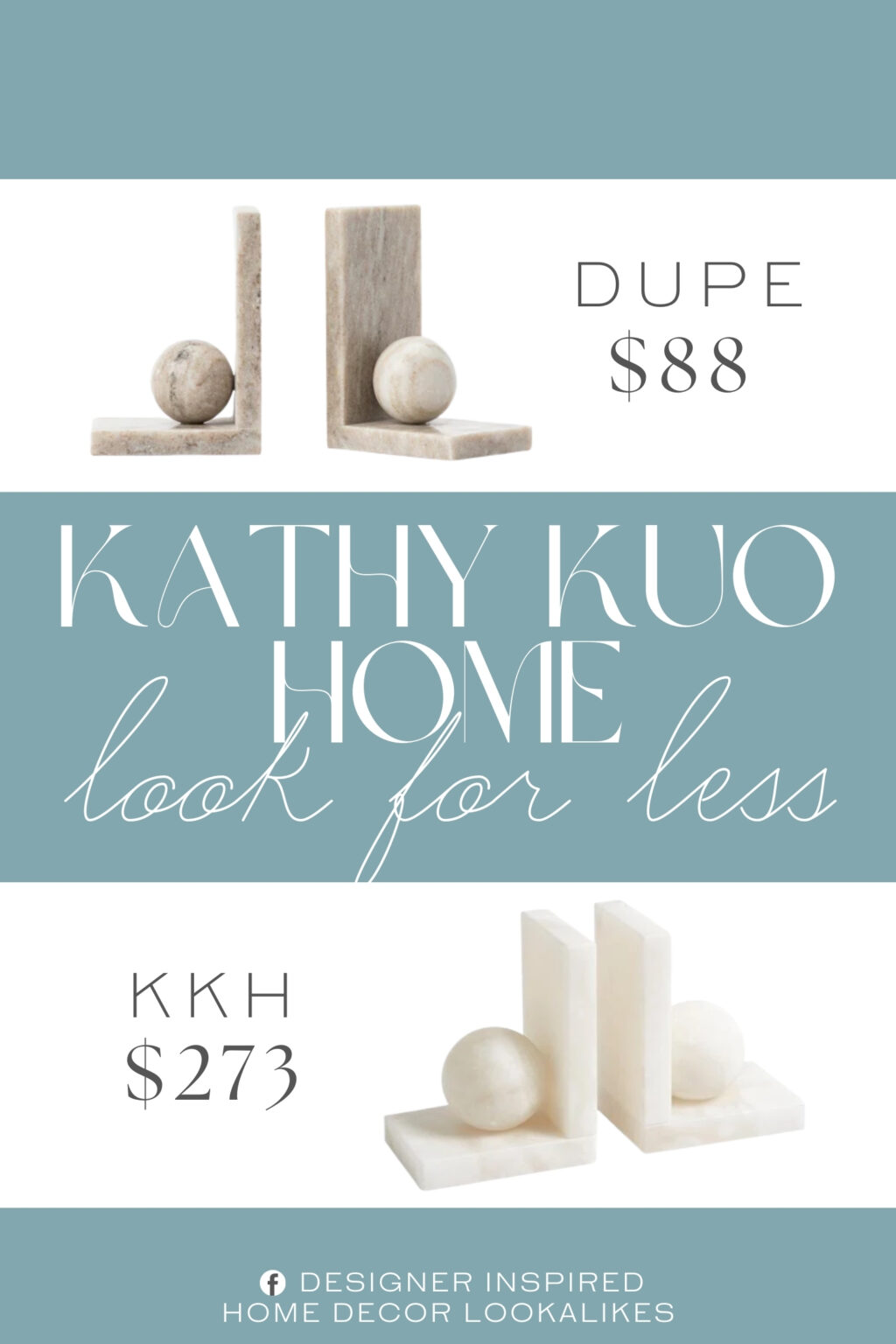 Kathy Kuo Home Elise White Alabaster Ball Bookends Dupe. crafted from marble to bring a streamlined, modern touch to bookshelves and built-ins.