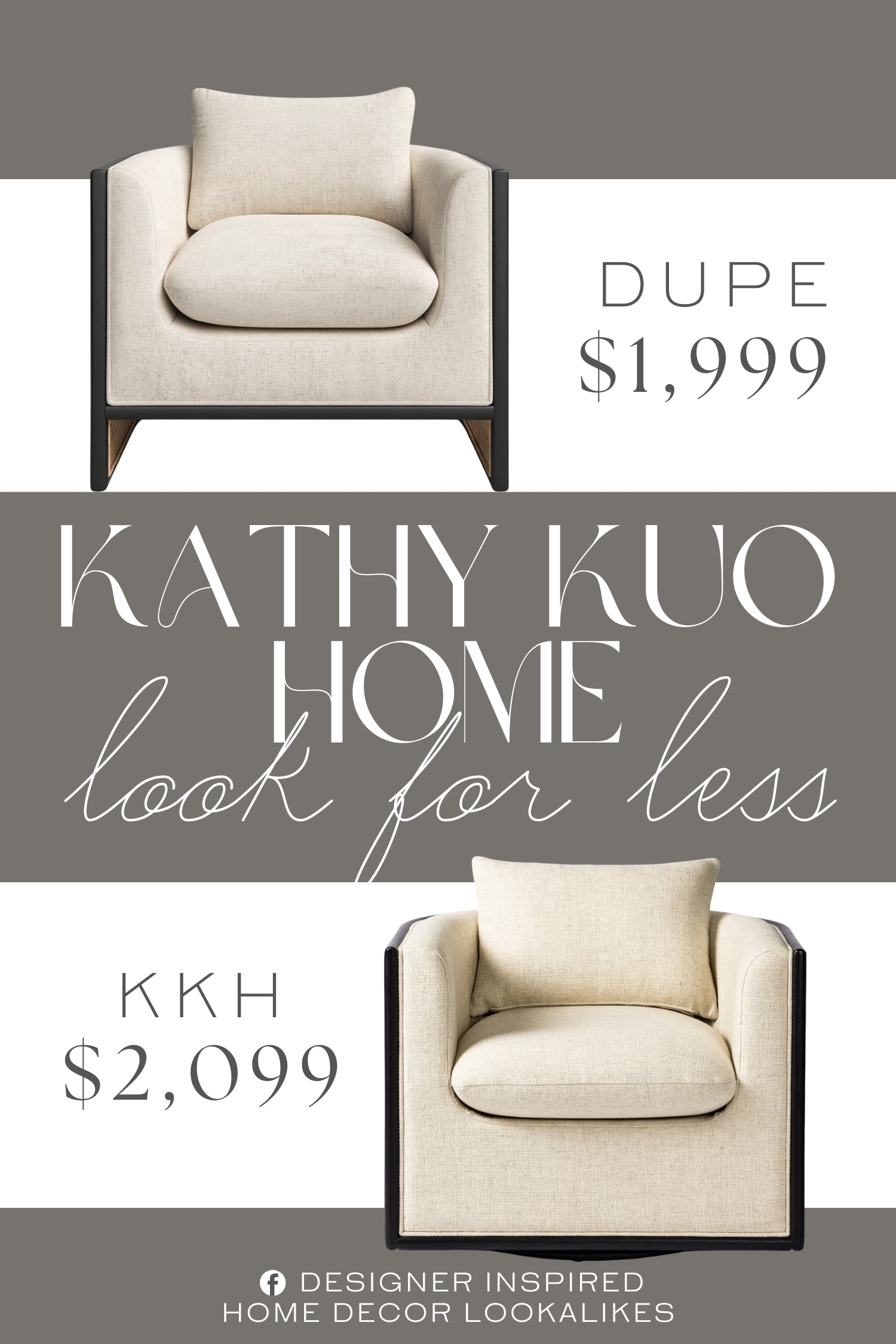 Kathy Kuo Home Jun Black Wood Woven Cane Swivel Chair Dupe. This chair features a cube-shaped seat and square arms that are wrapped in a polyester blend.