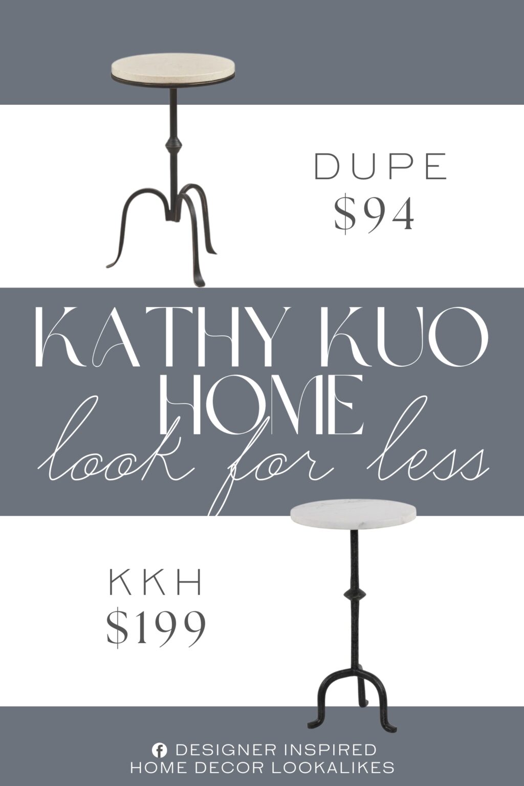 Kathy Kuo Home Leyla French Drink Table Dupe. A round marble table top adorns the pedestal-style metal base, for an elegant touch. The curved metal legs provide sturdy support, while also creating a unique design.