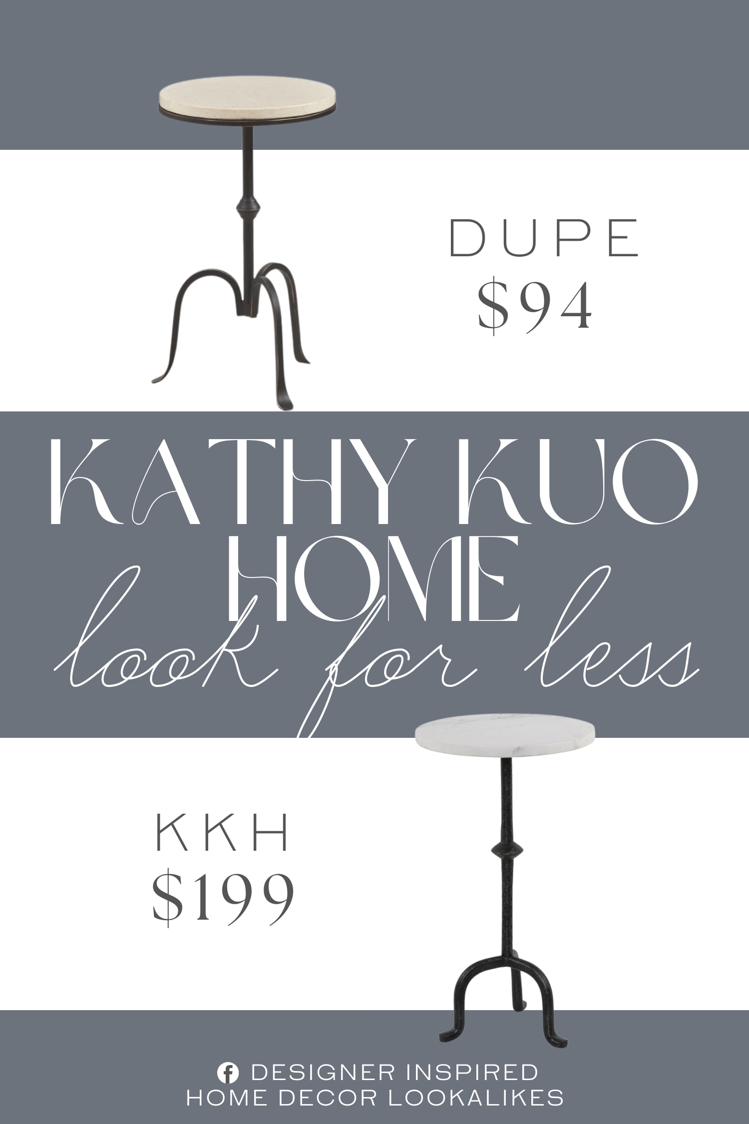 Kathy Kuo Home Leyla French Drink Table Dupe. A round marble table top adorns the pedestal-style metal base, for an elegant touch. The curved metal legs provide sturdy support, while also creating a unique design.