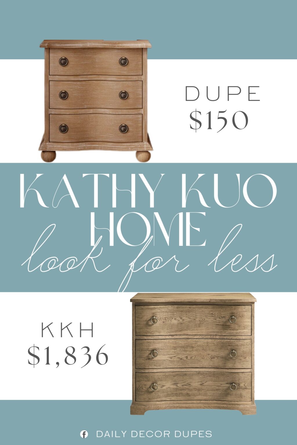 Kathy Kuo Home Lucca French Wide Nightstand Dupe. Three generously sized drawers with antique-inspired knobs provide ample storage for your nighttime essentials, keeping your space neat and organized.