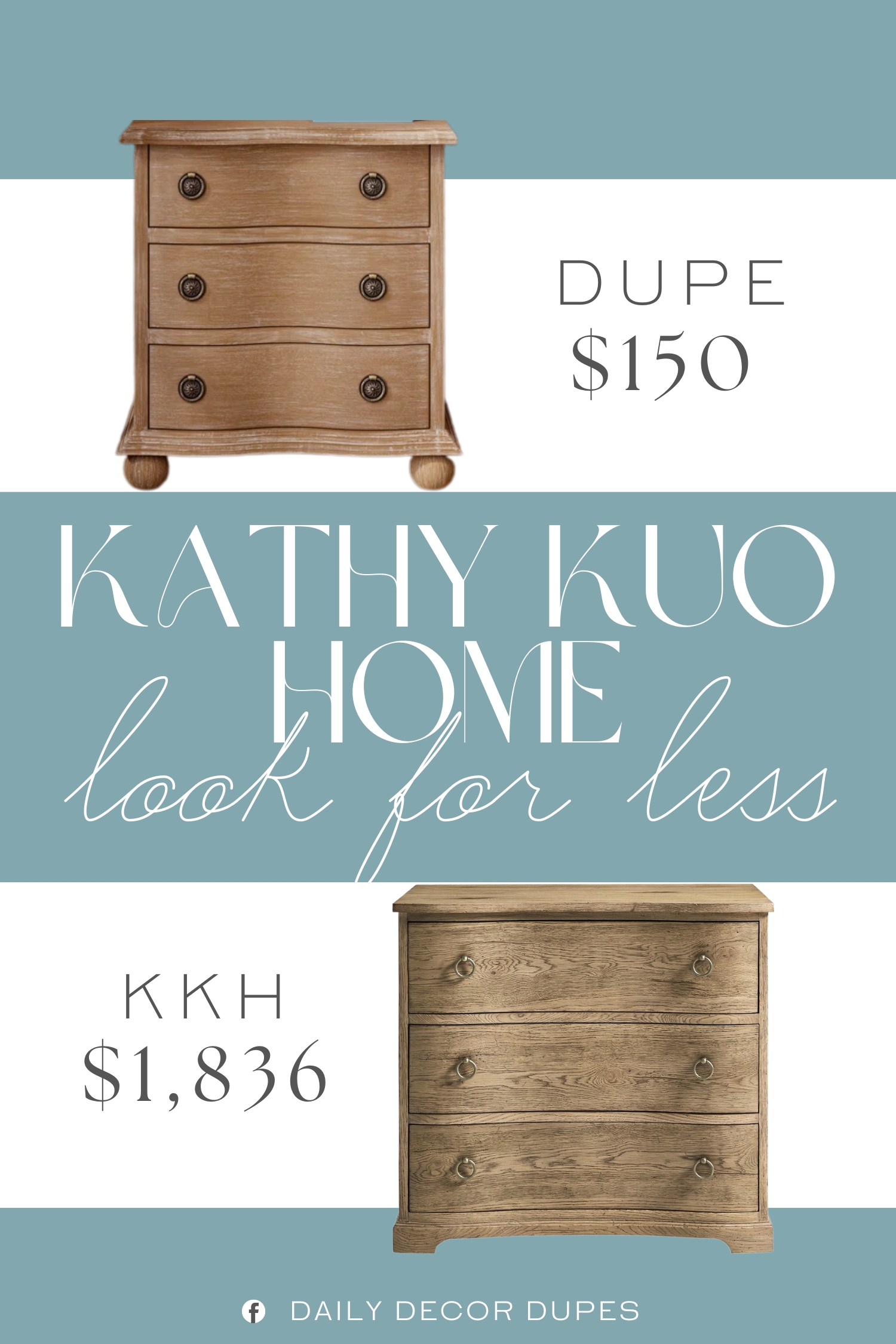 Kathy Kuo Home Lucca French Wide Nightstand Dupe. Three generously sized drawers with antique-inspired knobs provide ample storage for your nighttime essentials, keeping your space neat and organized.
