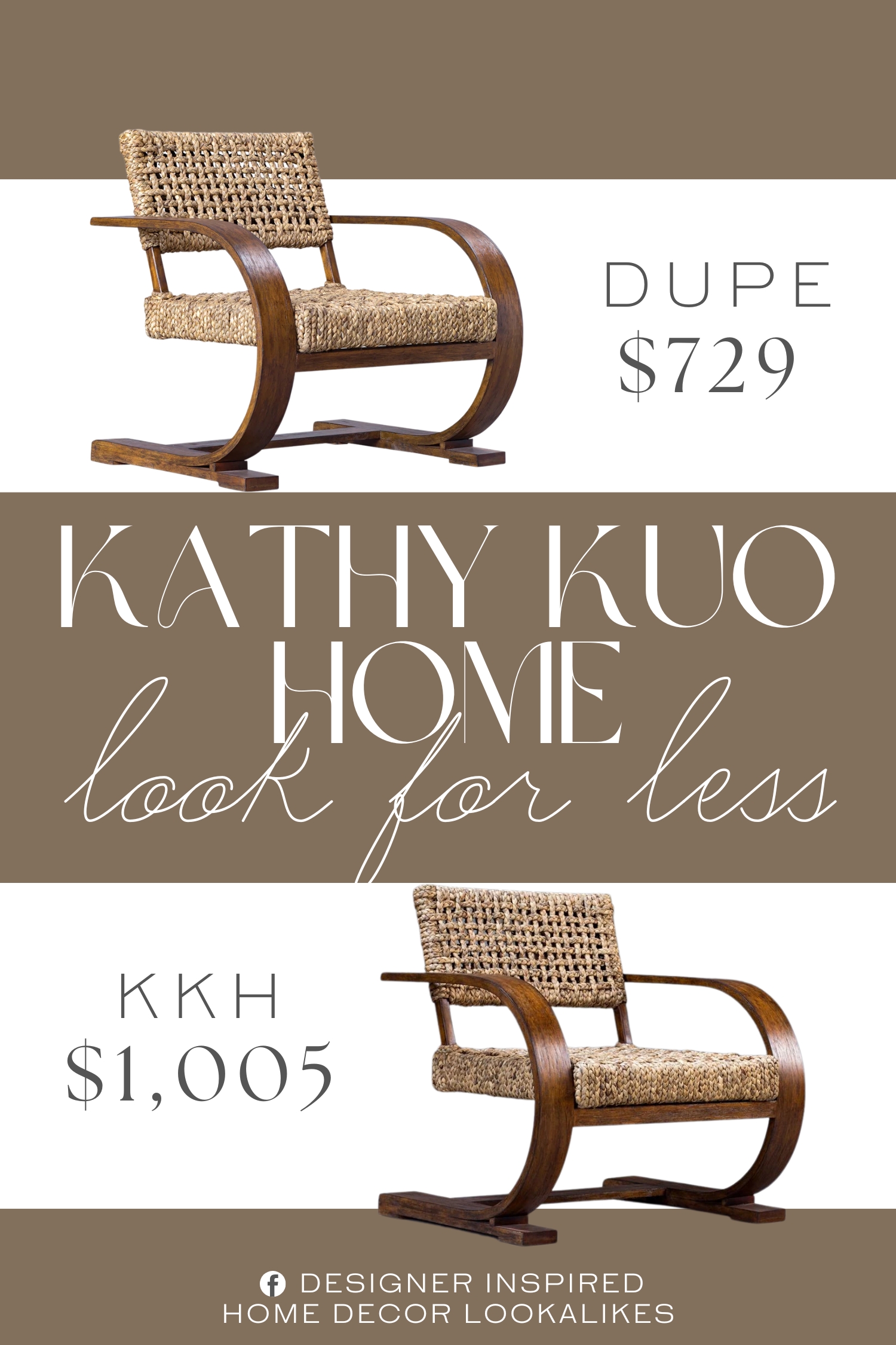 Kathy Kuo Home Ruby Woven Seat Arm Chair Dupe. The seat rests on a curved teakwood frame, which features a rich brown stain that highlights the wood's natural grain variation.