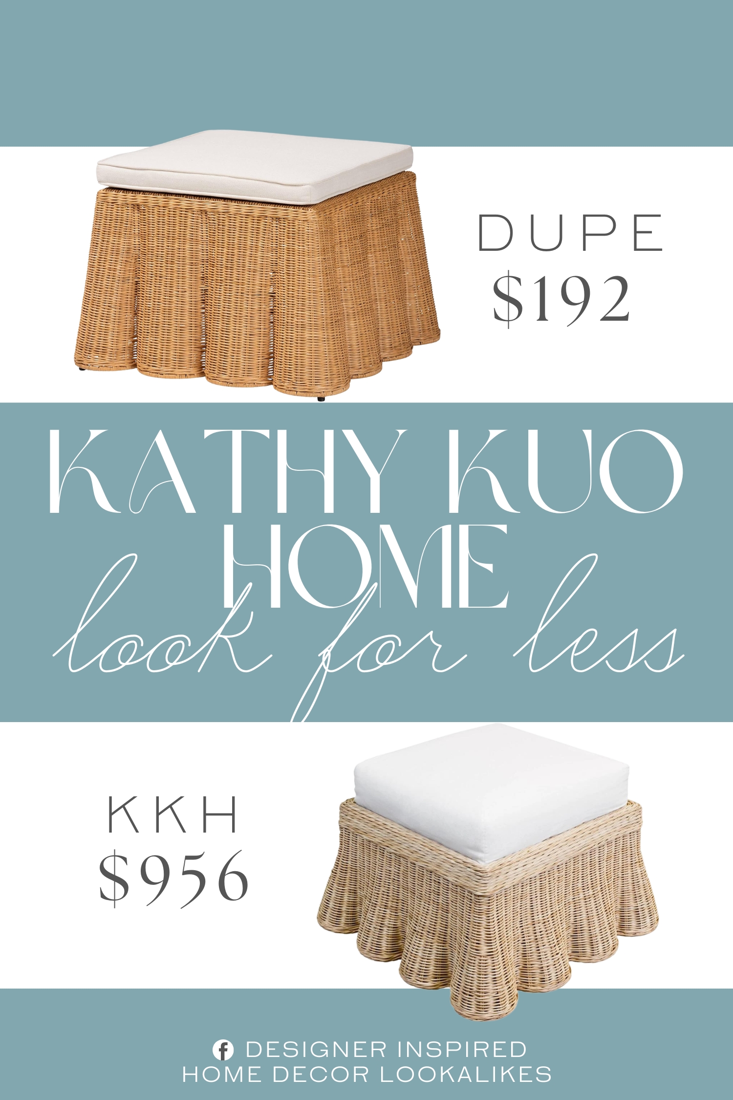 Kathy Kuo Home Terese Handwoven Rattan Square Ottoman. Fully assembled Bohemian ottoman constructed from natural rattan, metal, and engineered wood.