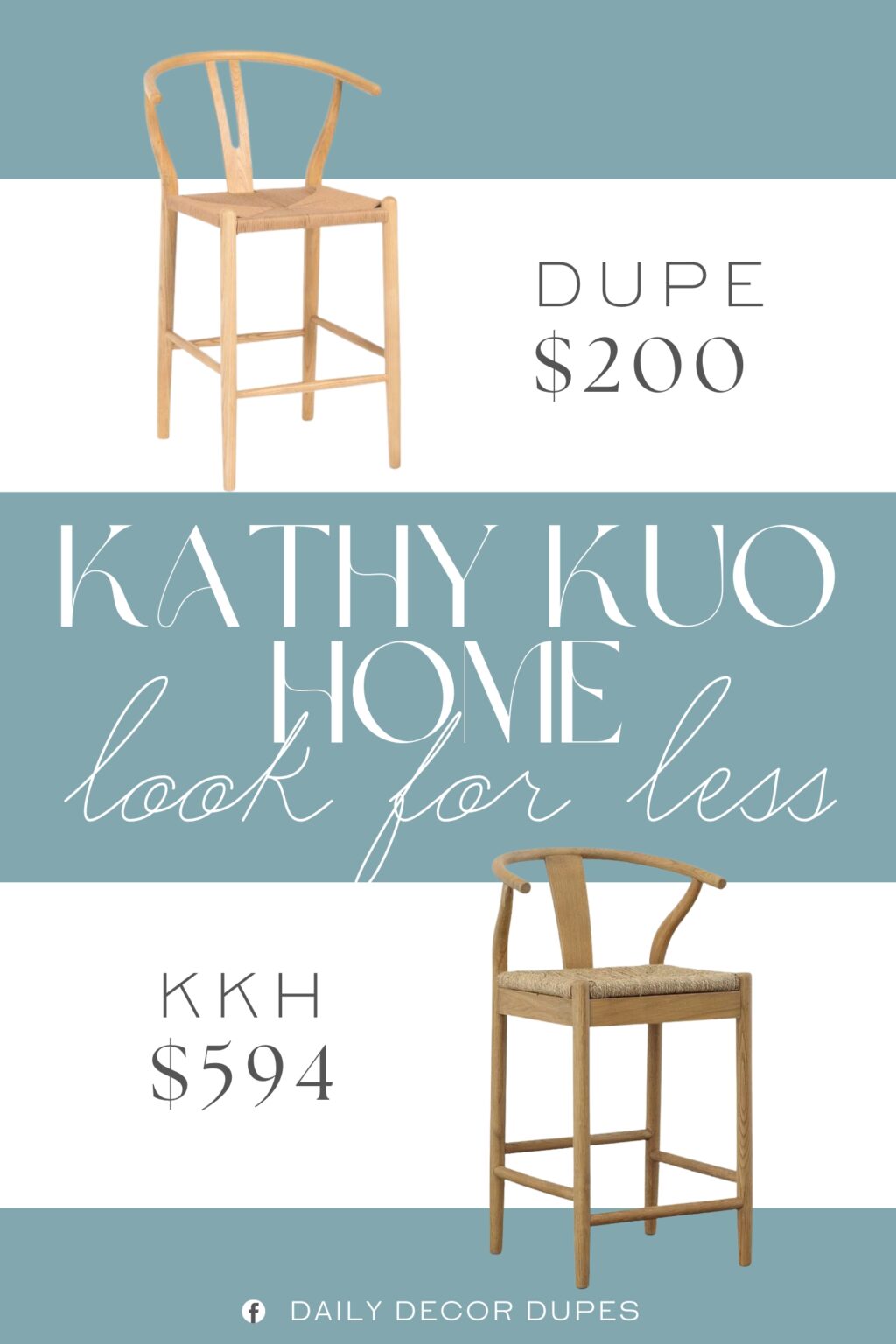 Kathy Kuo Home Zhuri Coastal Woven Counter Stool Dupe. woven seat, curved back.