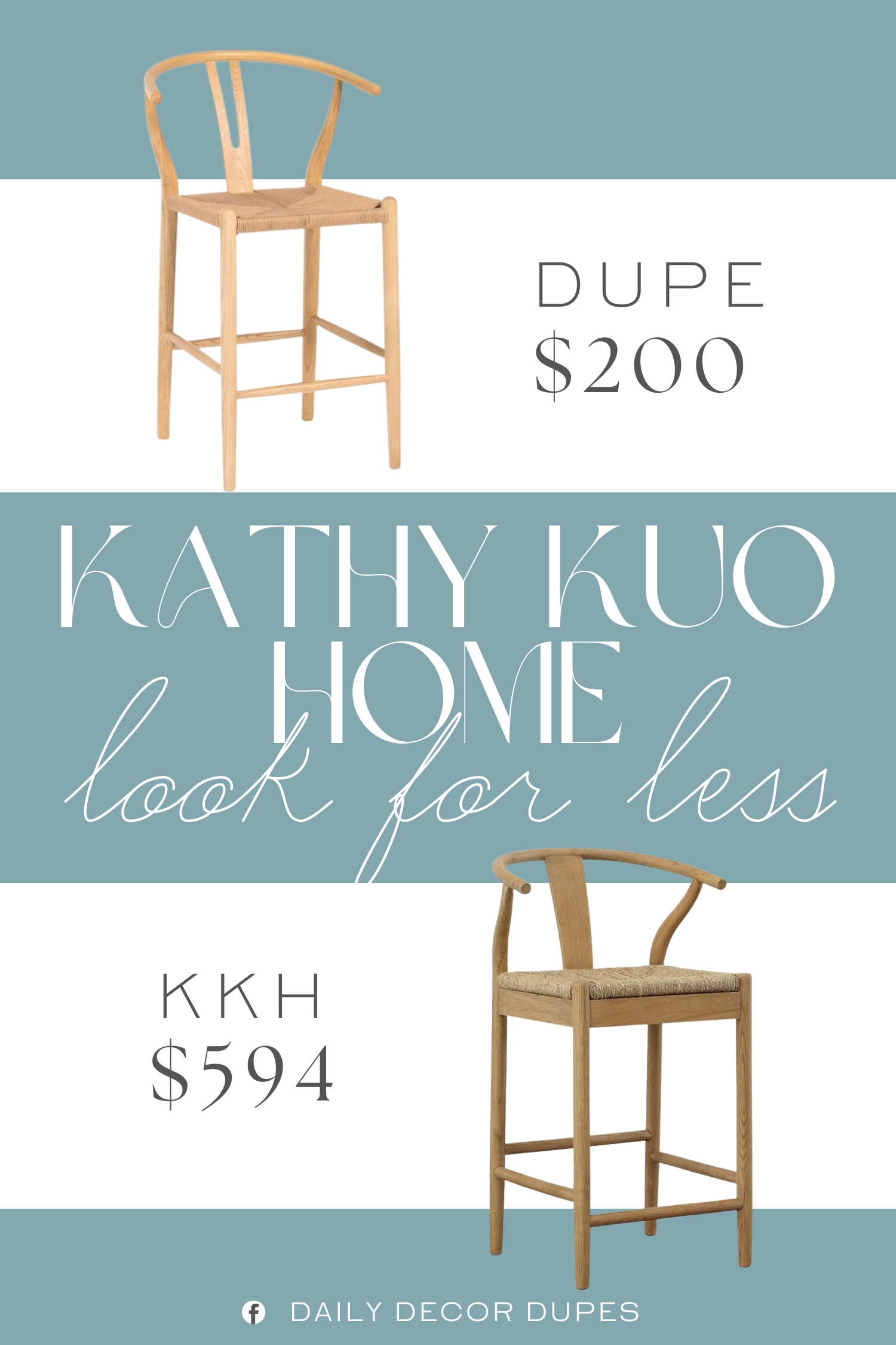 Kathy Kuo Home Zhuri Coastal Woven Counter Stool Dupe. woven seat, curved back.