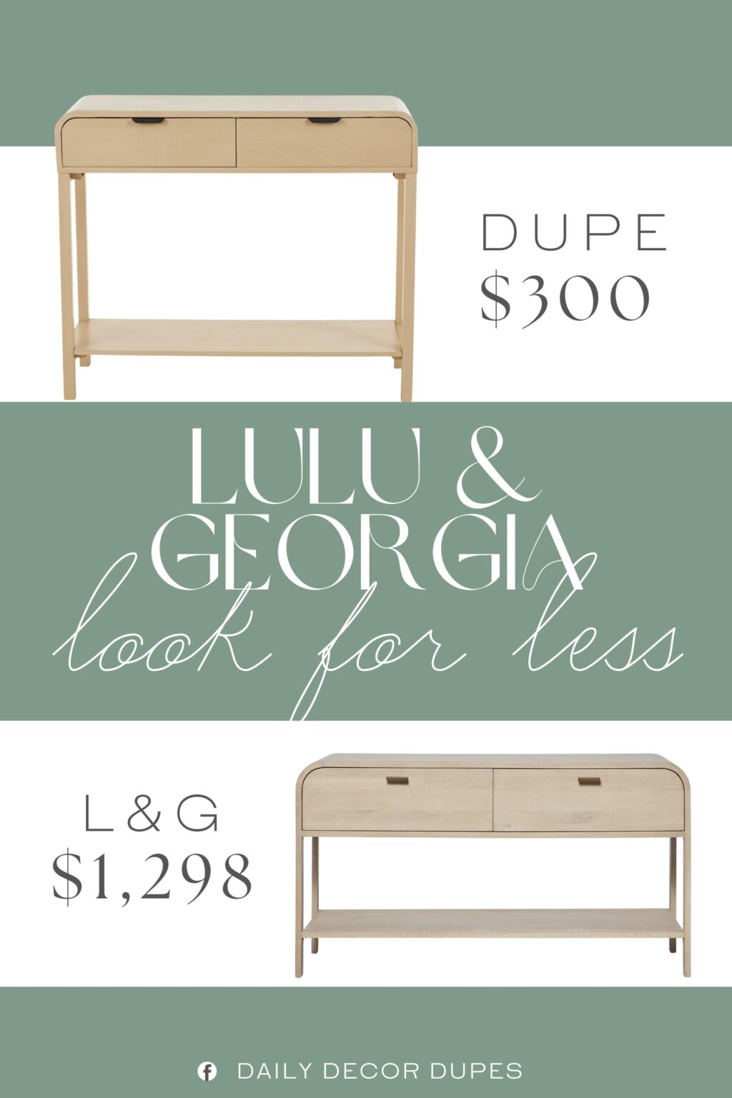 Lulu & Georgia Brooke Console Table Dupe. Handcrafted of pine wood and MDF with brushed-beige finish and metal with black finish.