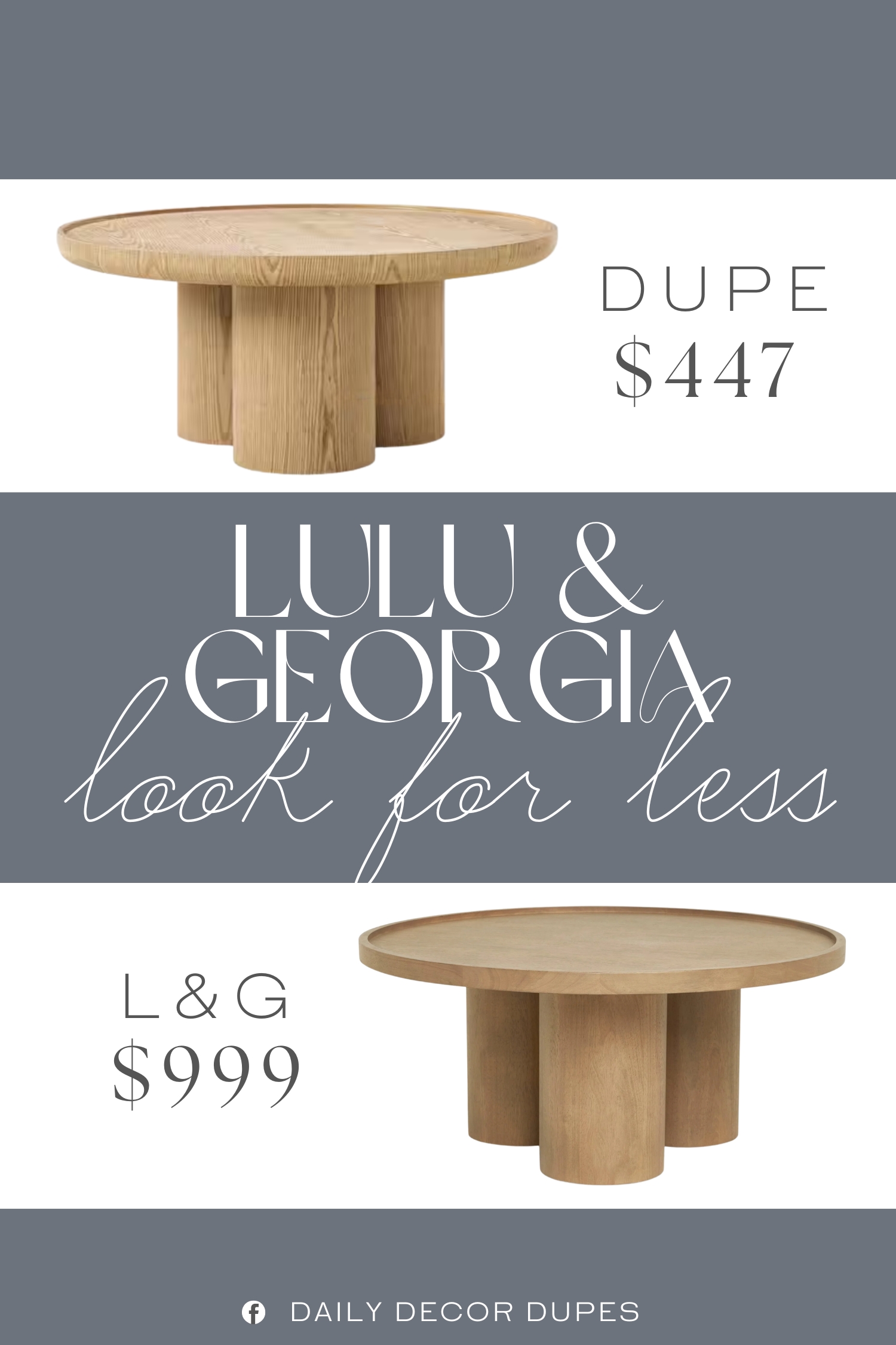 Lulu & Georgia Delta Round Coffee Table Dupe. Crafted with a warm oak veneer finish, the smooth tabletop provides the perfect surface for books, drinks, or decorative accents. Its standout feature: a sculptural three-post base that combines balance, stability, and style