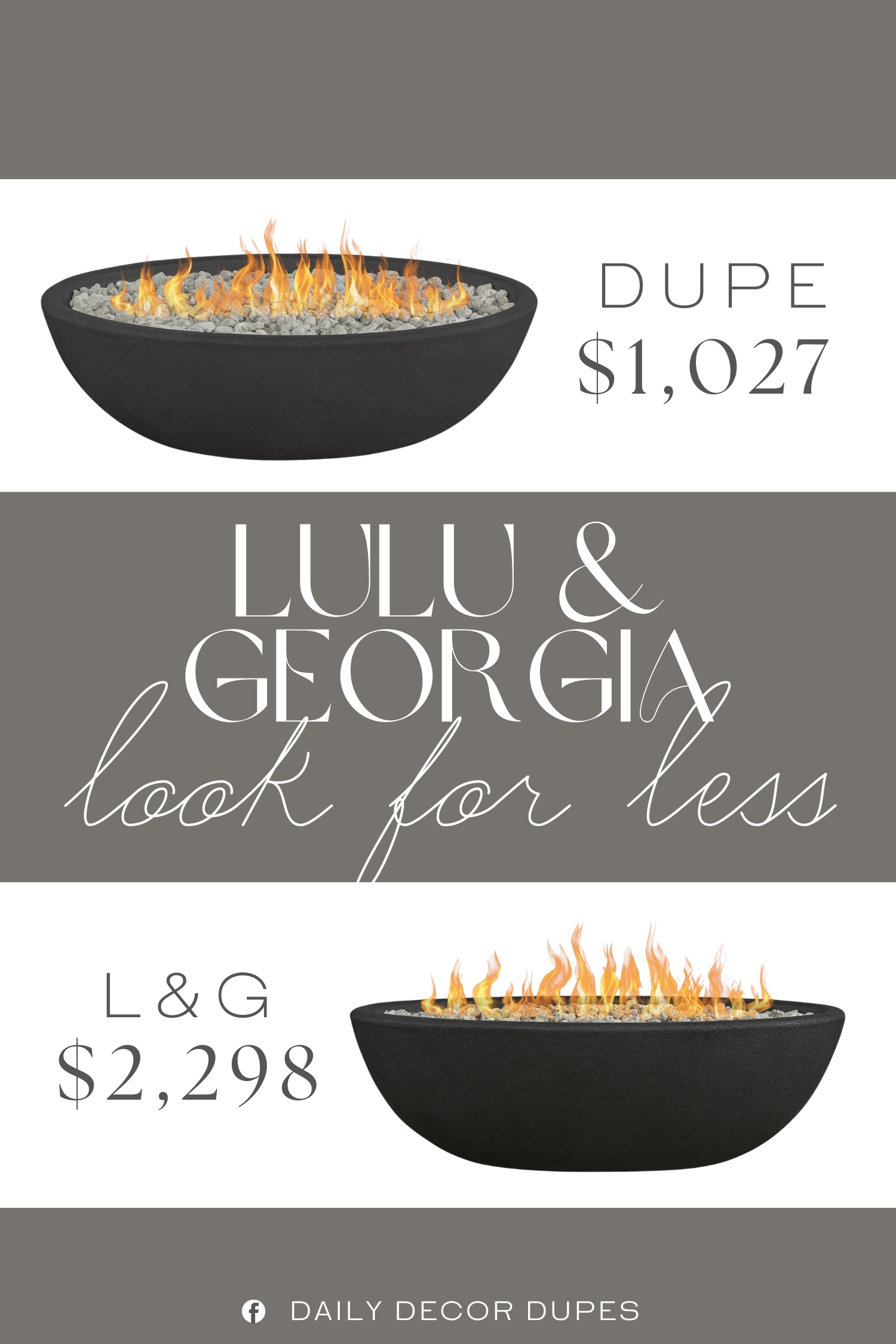 Lulu & Georgia Fernanda Fire Bowl Dupe. It's crafted from concrete with a stainless steel burner, providing a textured finish that stands up to the elements with UV, weather, and rust resistance.