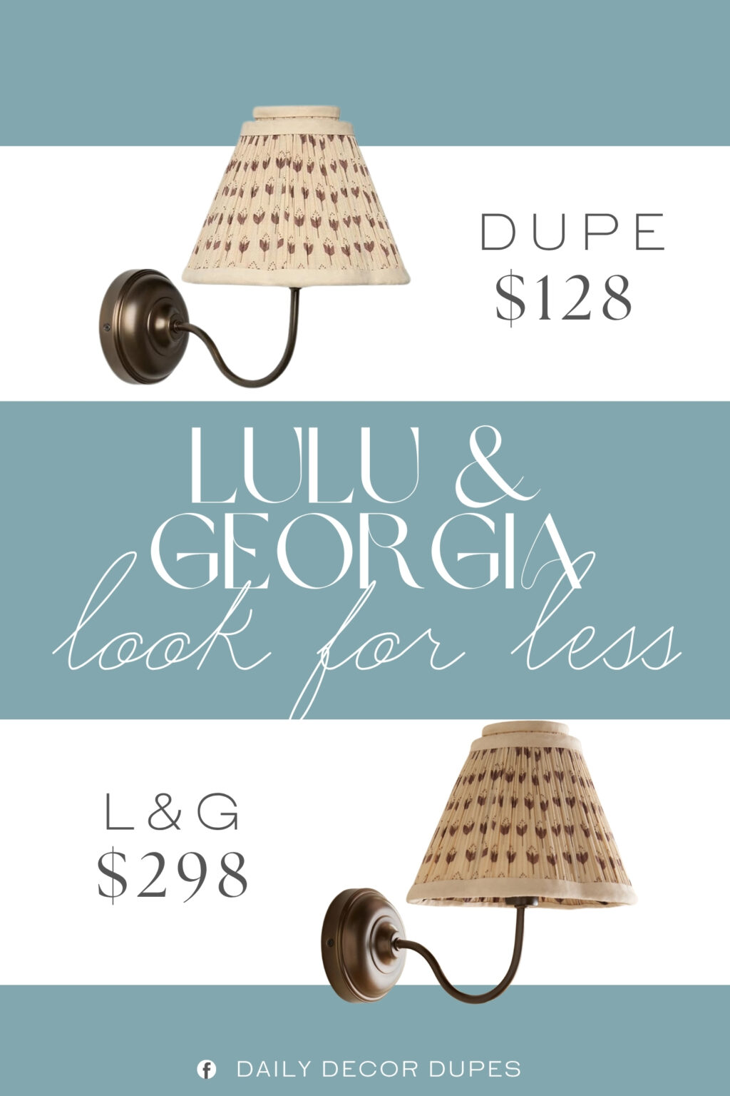 Lulu & Georgia Jordan Sconce Dupe. Its pleated shade features a charming floral print for an unexpected pop of pattern in the room. This sconce light adds a touch of texture and warmth to any wall.