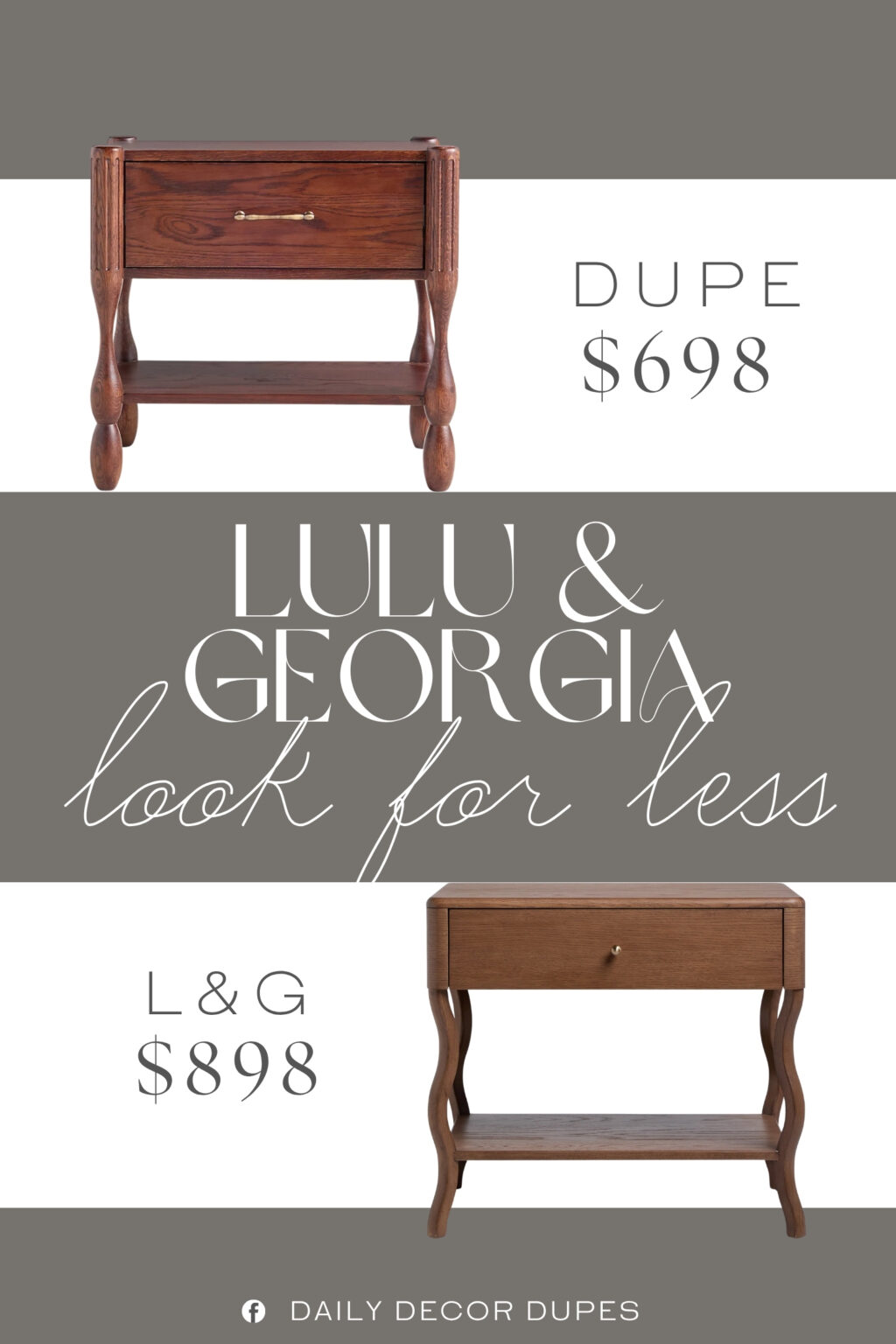 Lulu & Georgia Lasya Nightstand Dupe. Oak wood and tropical hardwood nightstand reinforced with engineered hardwood