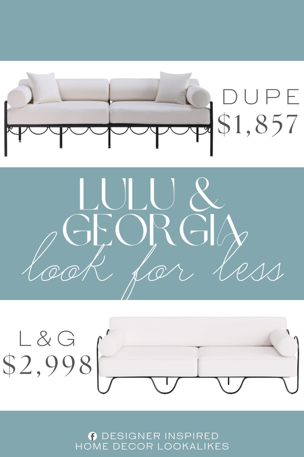 Lulu & Georgia Peggy Outdoor Sofa Dupe. Matte Black Aluminum Frame. Outdoor Grade Cream Polyester Resilient Water Resisting Fabric