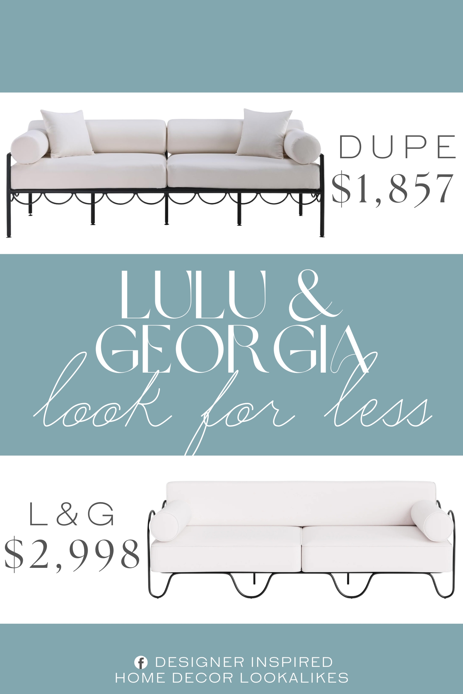 Lulu & Georgia Peggy Outdoor Sofa Dupe. Matte Black Aluminum Frame. Outdoor Grade Cream Polyester Resilient Water Resisting Fabric