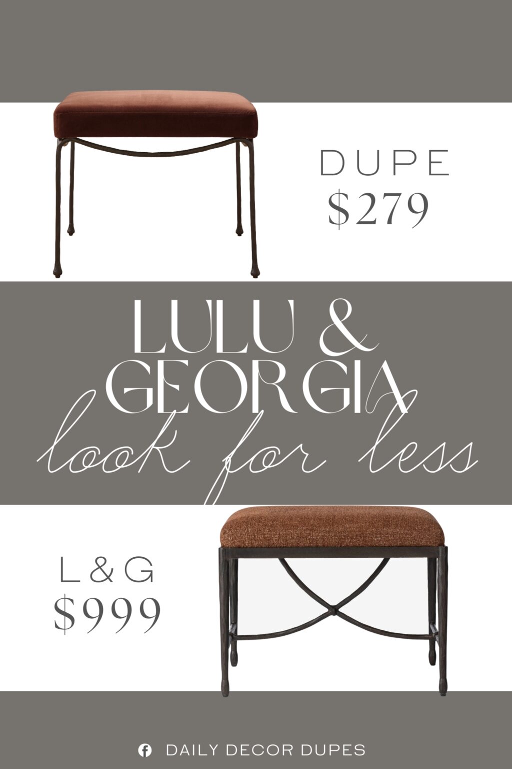 Lulu & Georgia Perlaza Stool Dupe. The matte black metal base features decorative swags that gracefully drape from one leg to the other.