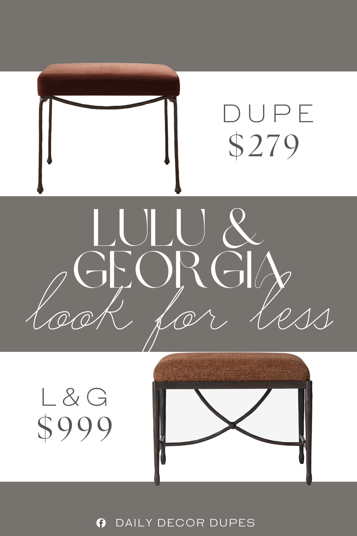 Lulu & Georgia Perlaza Stool Dupe. The matte black metal base features decorative swags that gracefully drape from one leg to the other.