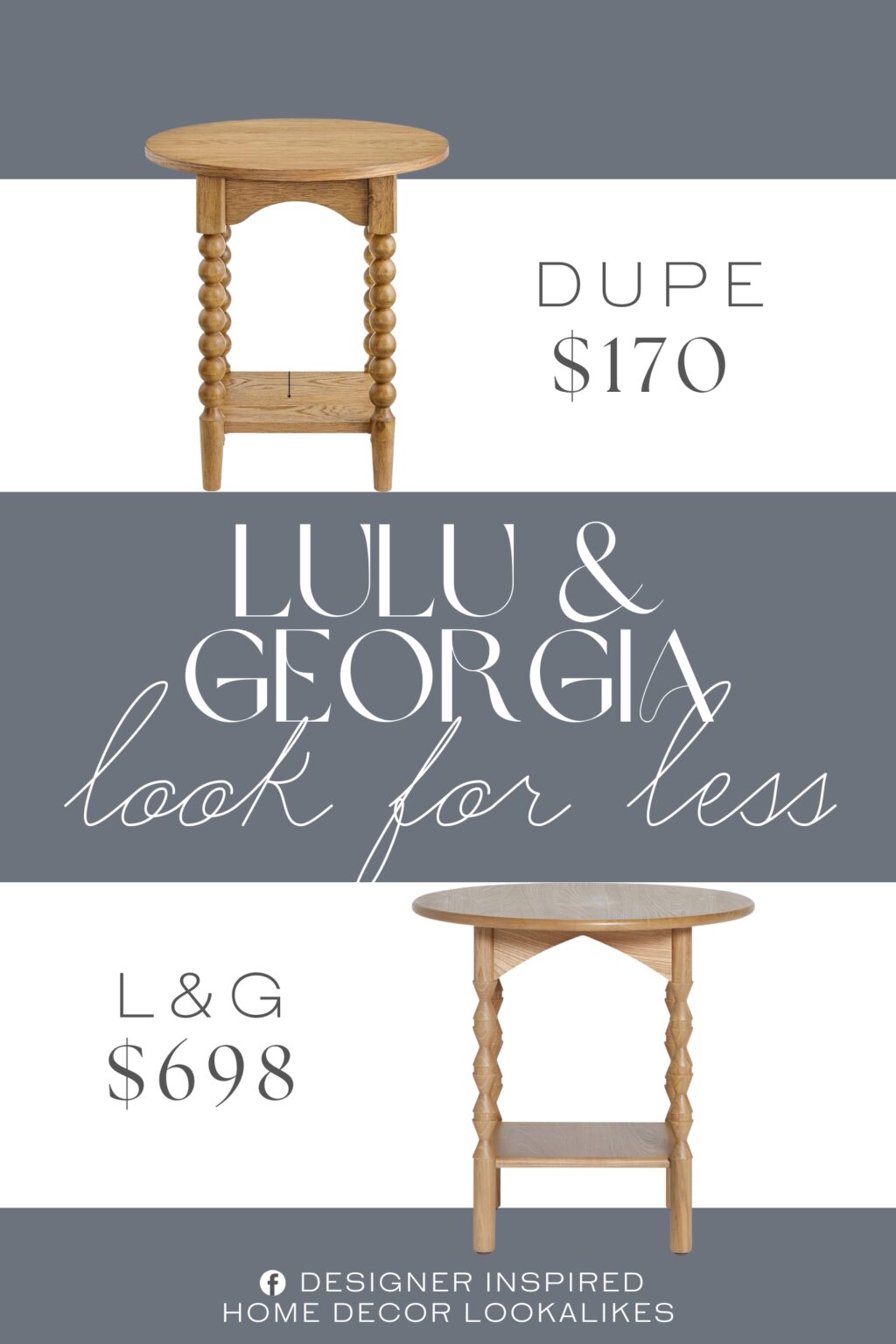 Lulu & Georgia Topia Round Side Table Dupe. Iconic Jenny Lind turned spindle legs and a warm wood finish create a charming round end table that brings handcrafted cottage, farmhouse, and vintage character to any living room or bedroom.